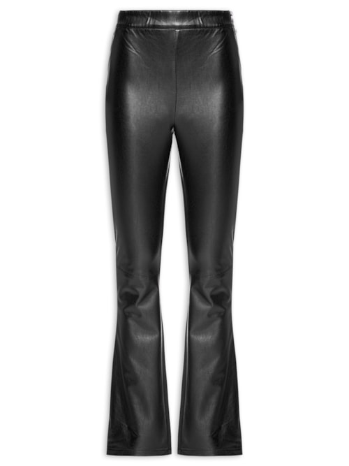 Calça Feminina Like Leather Recorte Joelho – Preto