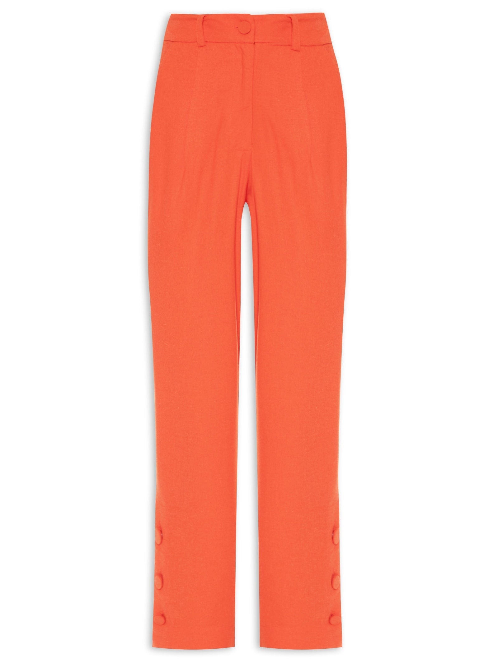 Calça Feminina Linho Abotoamento Perna Vermelho Dress To