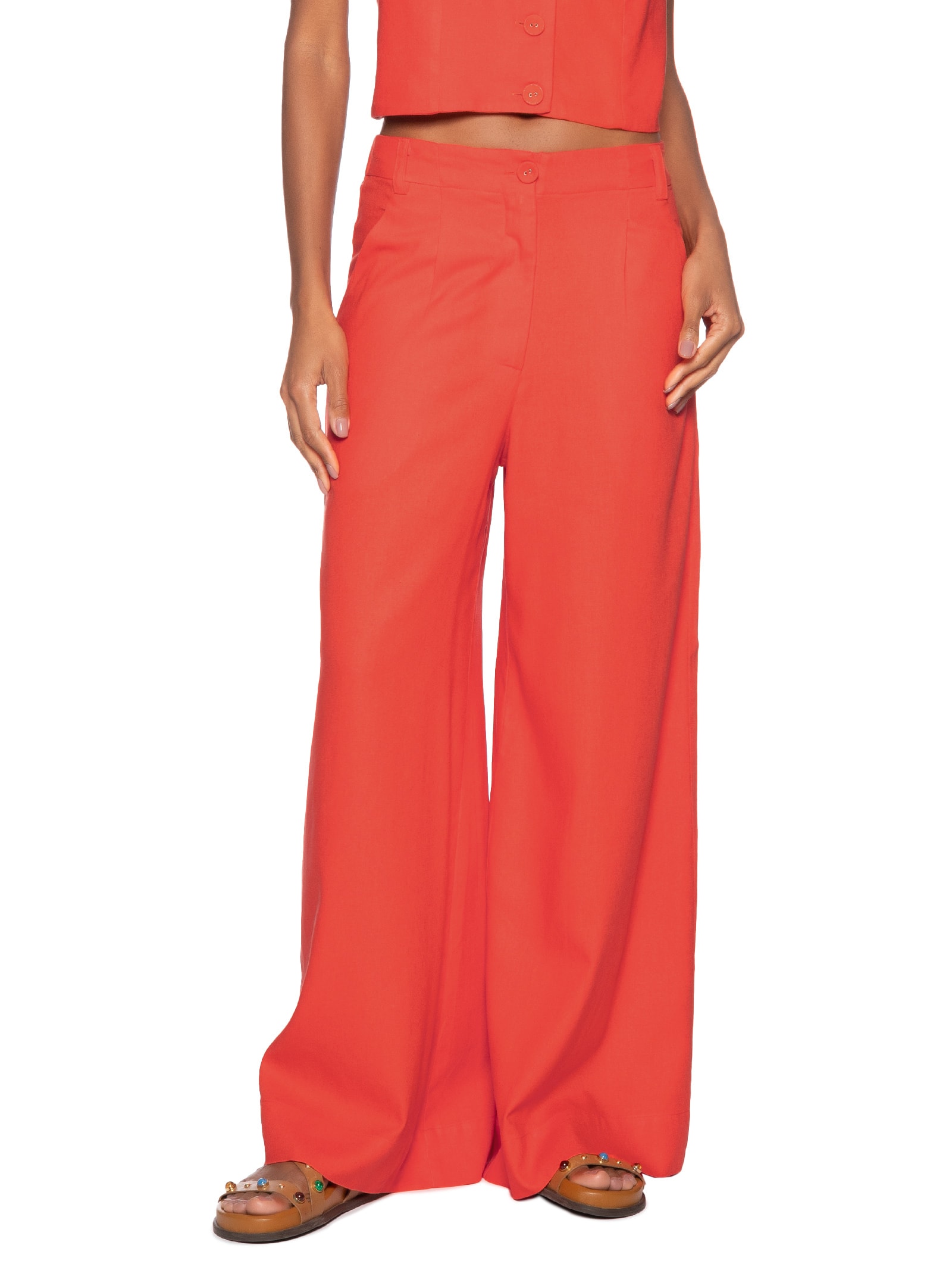 Calça Feminina Linho Alfaiataria Vermelho Dress To