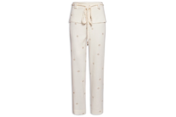 Calça Feminina Linho Bordado Lurex Sol - Off White