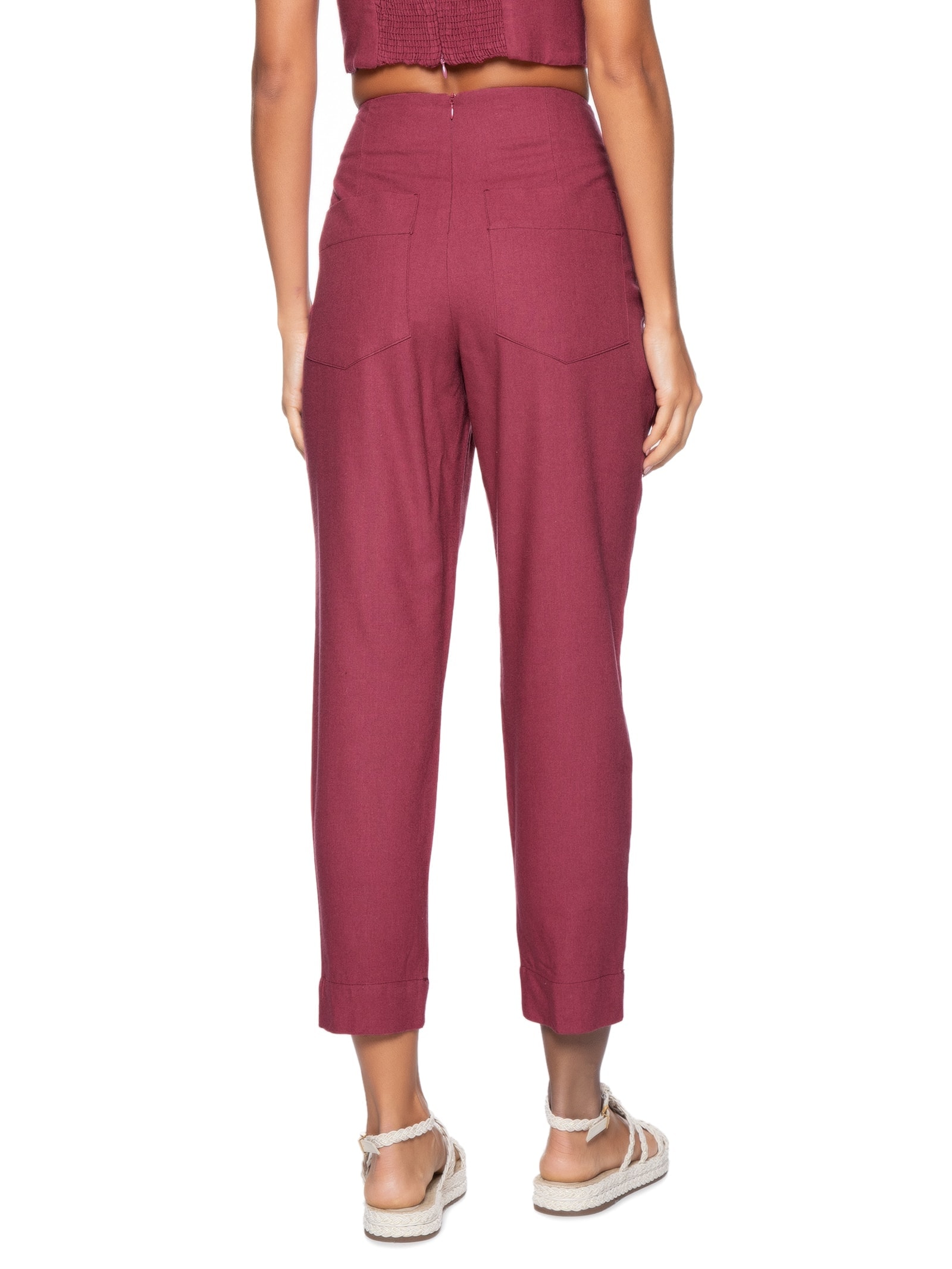 Calça Feminina Linho Botões Frente Rosa Dress To