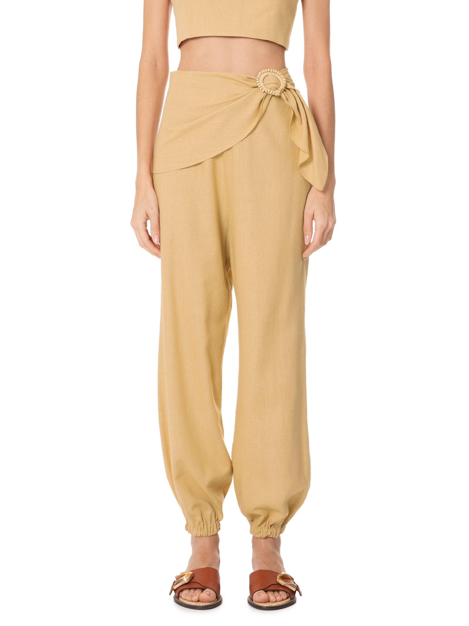 Calça Feminina Linho Com Fivela Bege Dress To