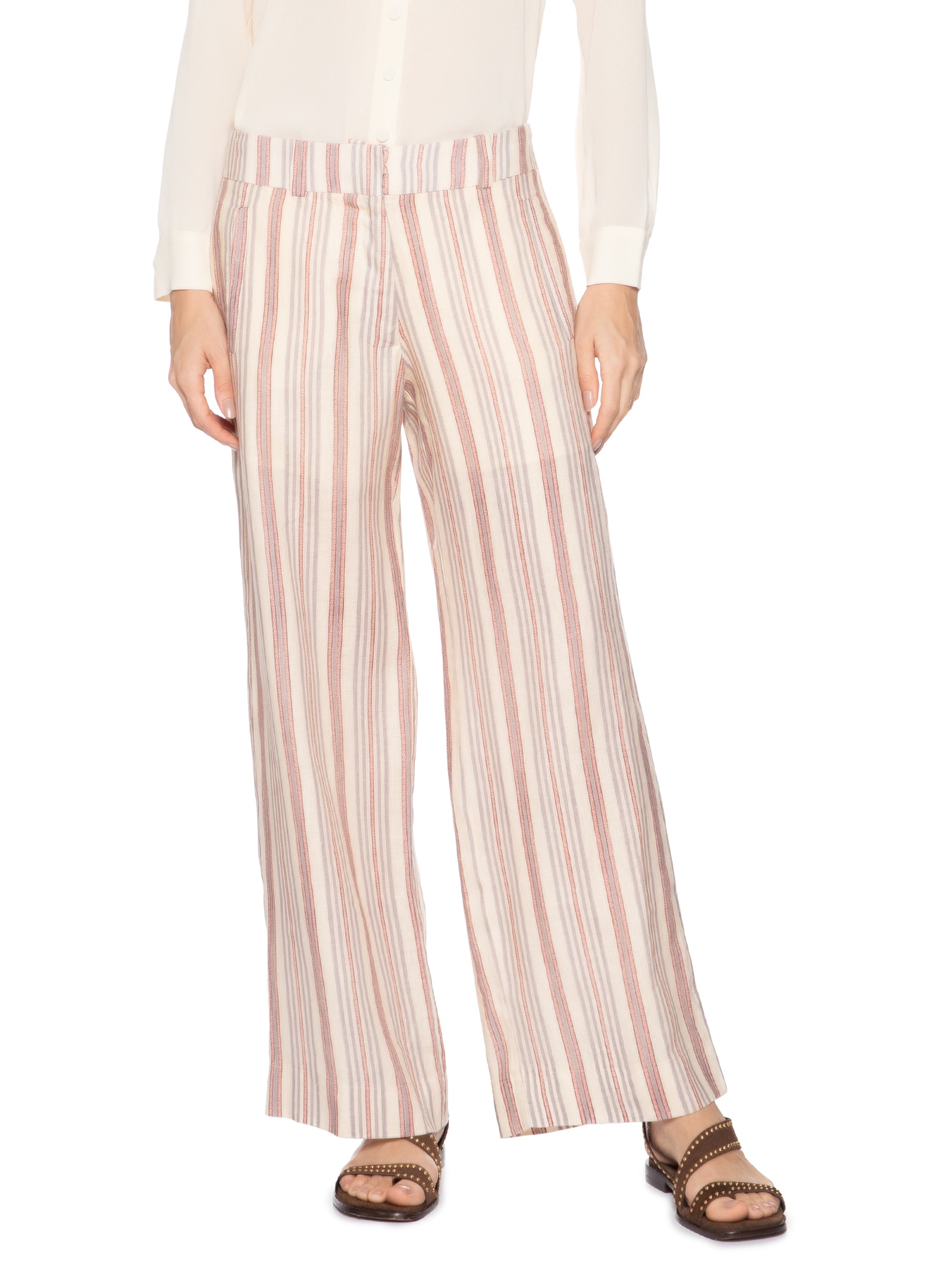 Calça Feminina Linho Estampa Jazzy Bege Maria Filó