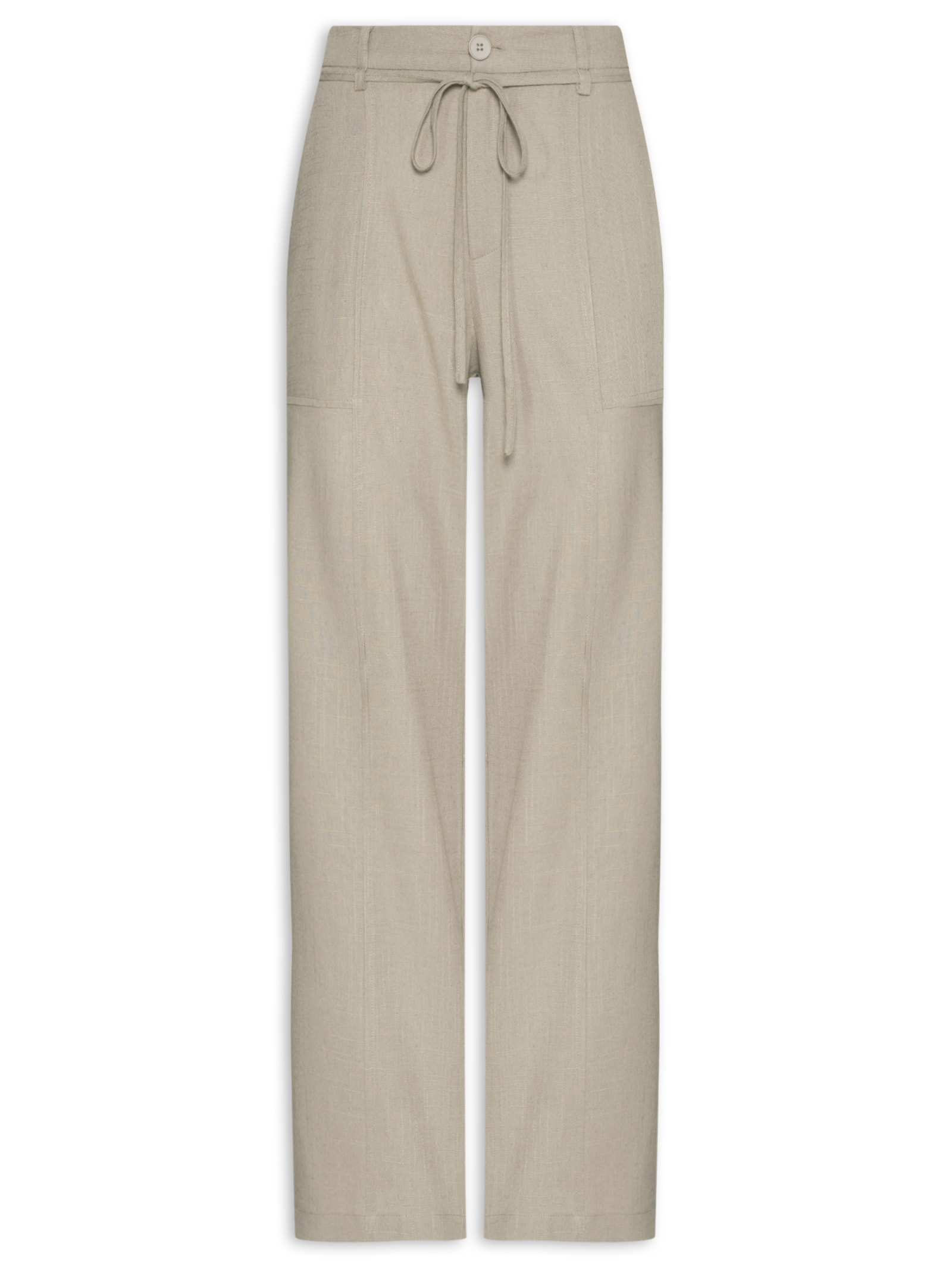 Calça Feminina Linho Reta Com Amarração Cinza Basiq