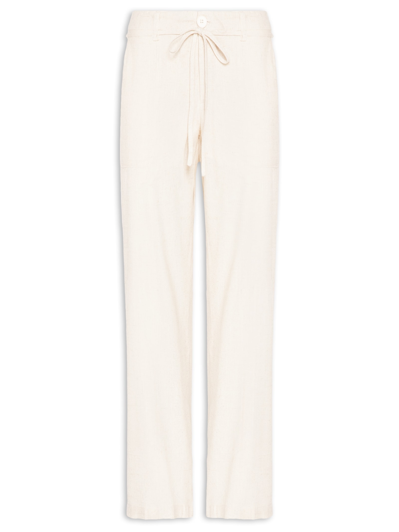 Calça Feminina Linho Reta Com Amarração Off White Basiq