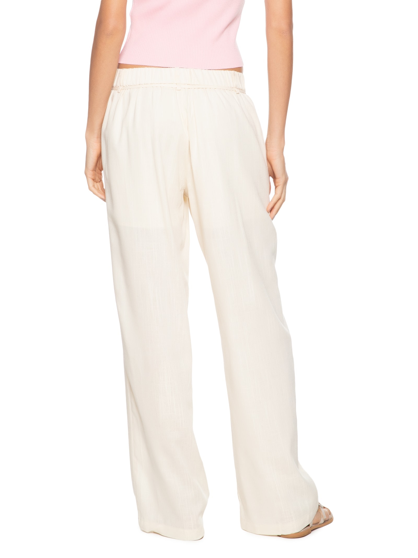 Calça Feminina Linho Reta Com Amarração Off White Basiq