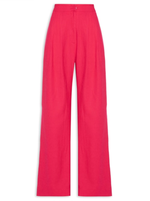 Calça Feminina Linho Reta Pregas - Rosa