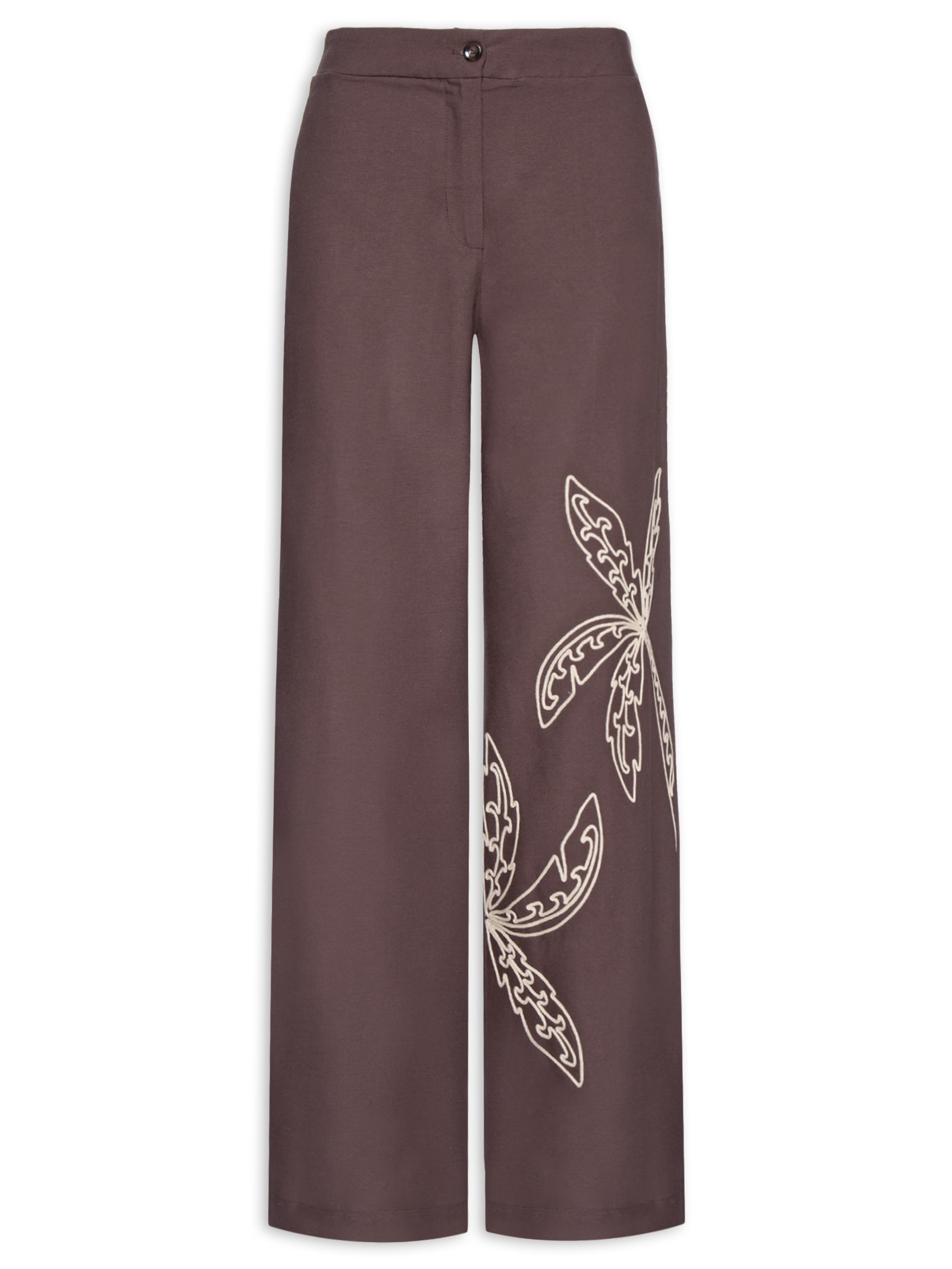 Calça Feminina Lisa Bordado Palmeiras – Marrom Cacay
