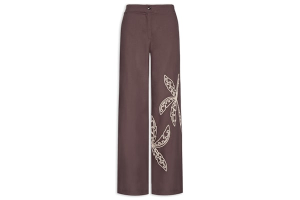 Calça Feminina Lisa Bordado Palmeiras – Marrom