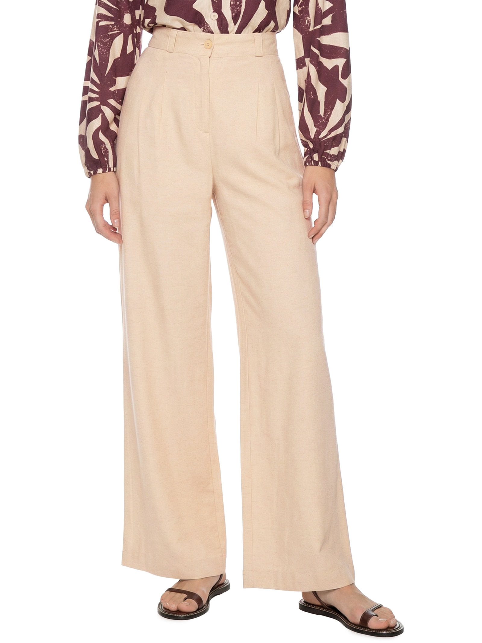 Calça Feminina Lisa Reta Bege Cacay