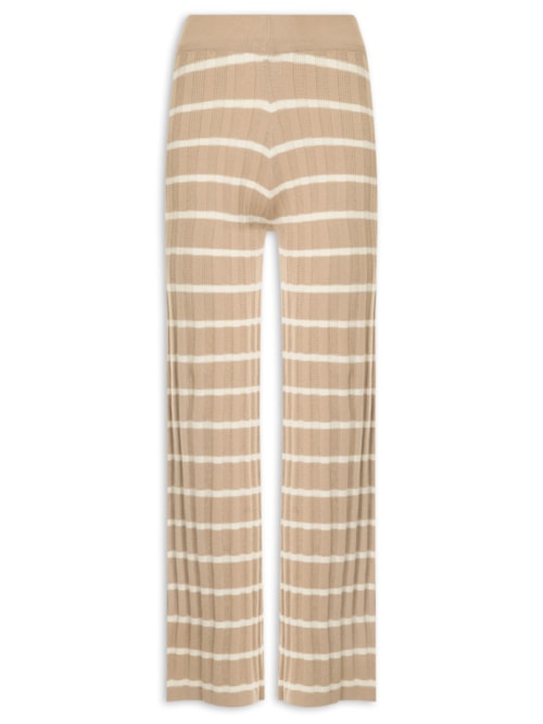 Calça Feminina Listrada Em Tricot – Bege