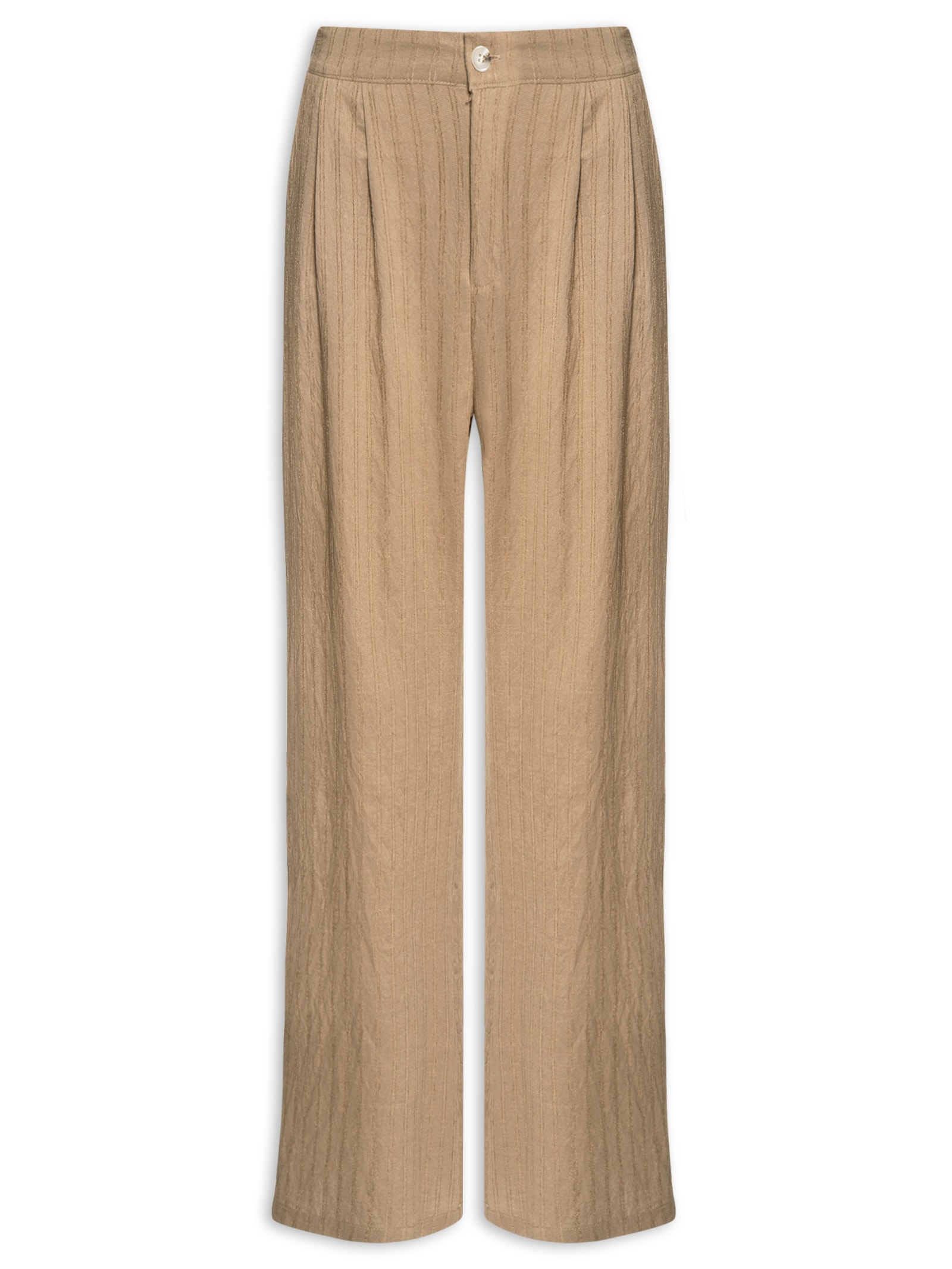 Calça Feminina Listrada Pantalona Bege Basiq