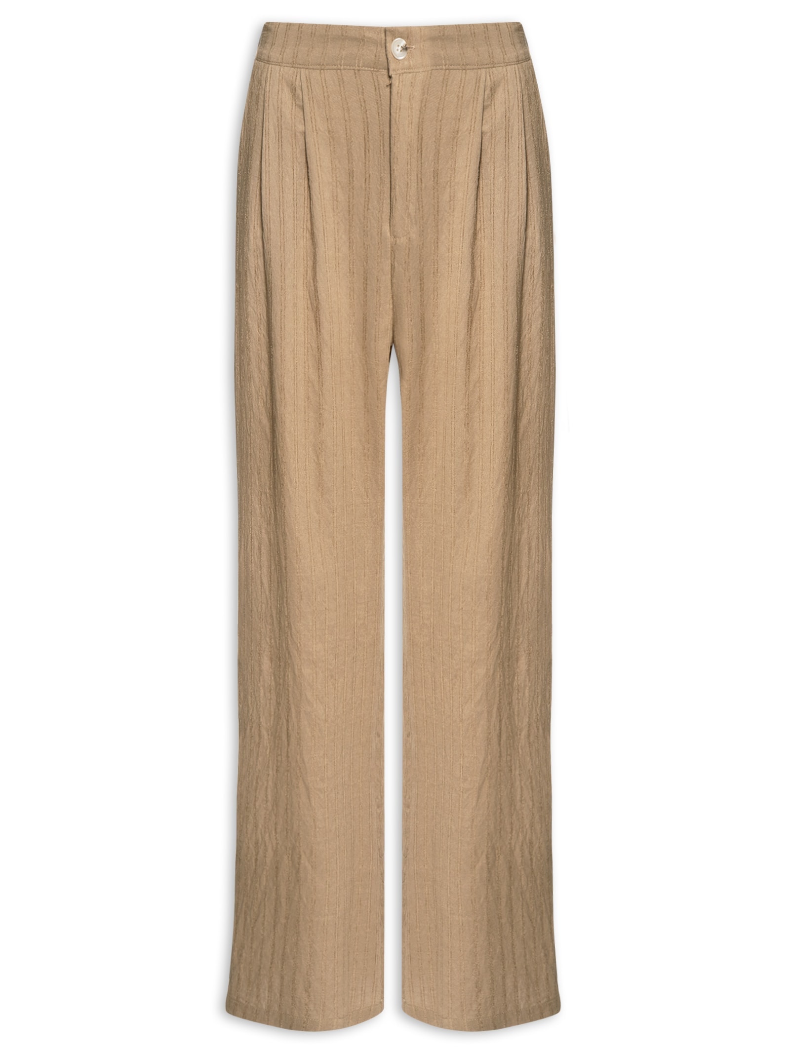 Calça Feminina Listrada Pantalona Bege Basiq