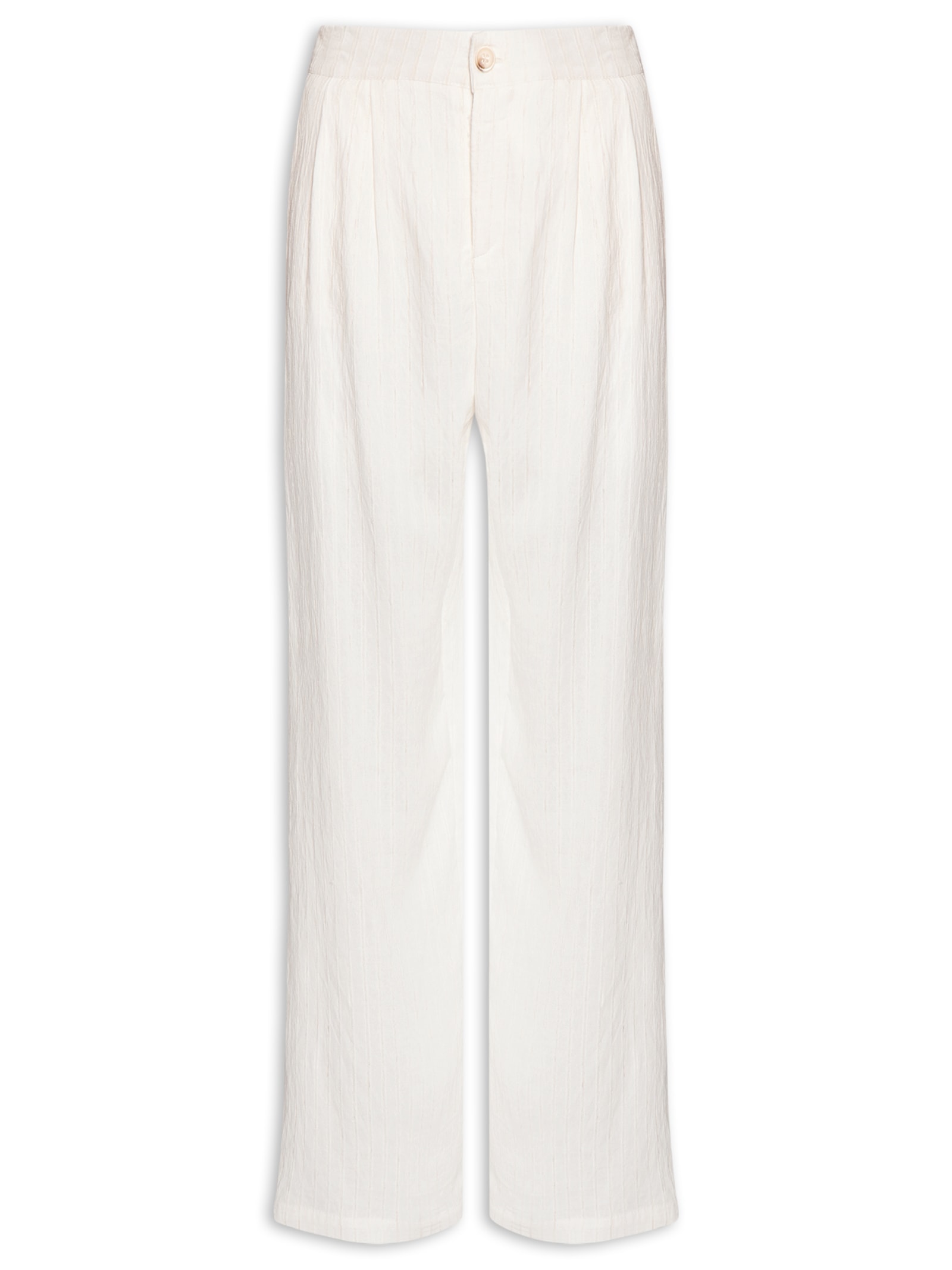 Calça Feminina Listrada Pantalona Branco Basiq