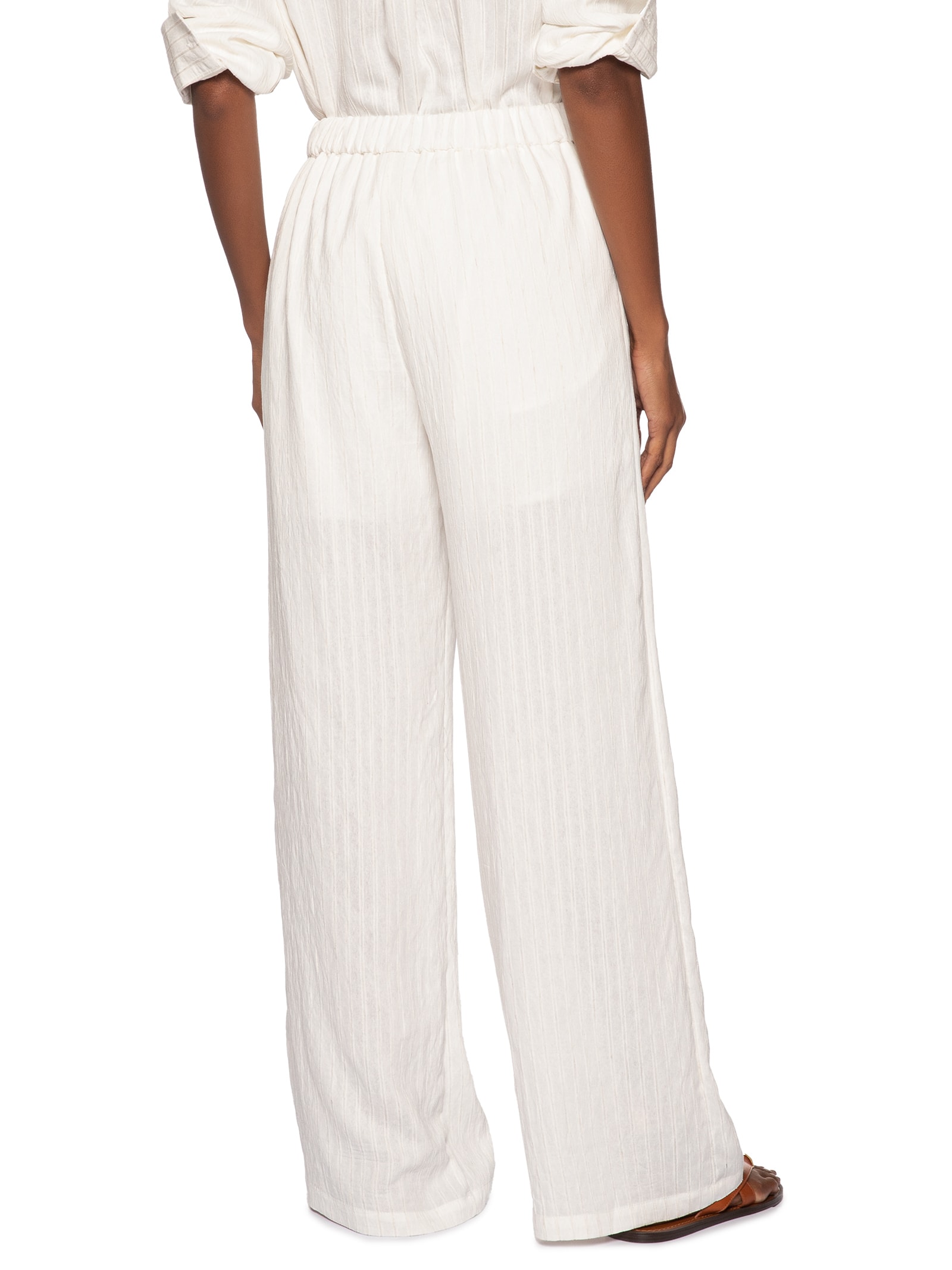Calça Feminina Listrada Pantalona Branco Basiq