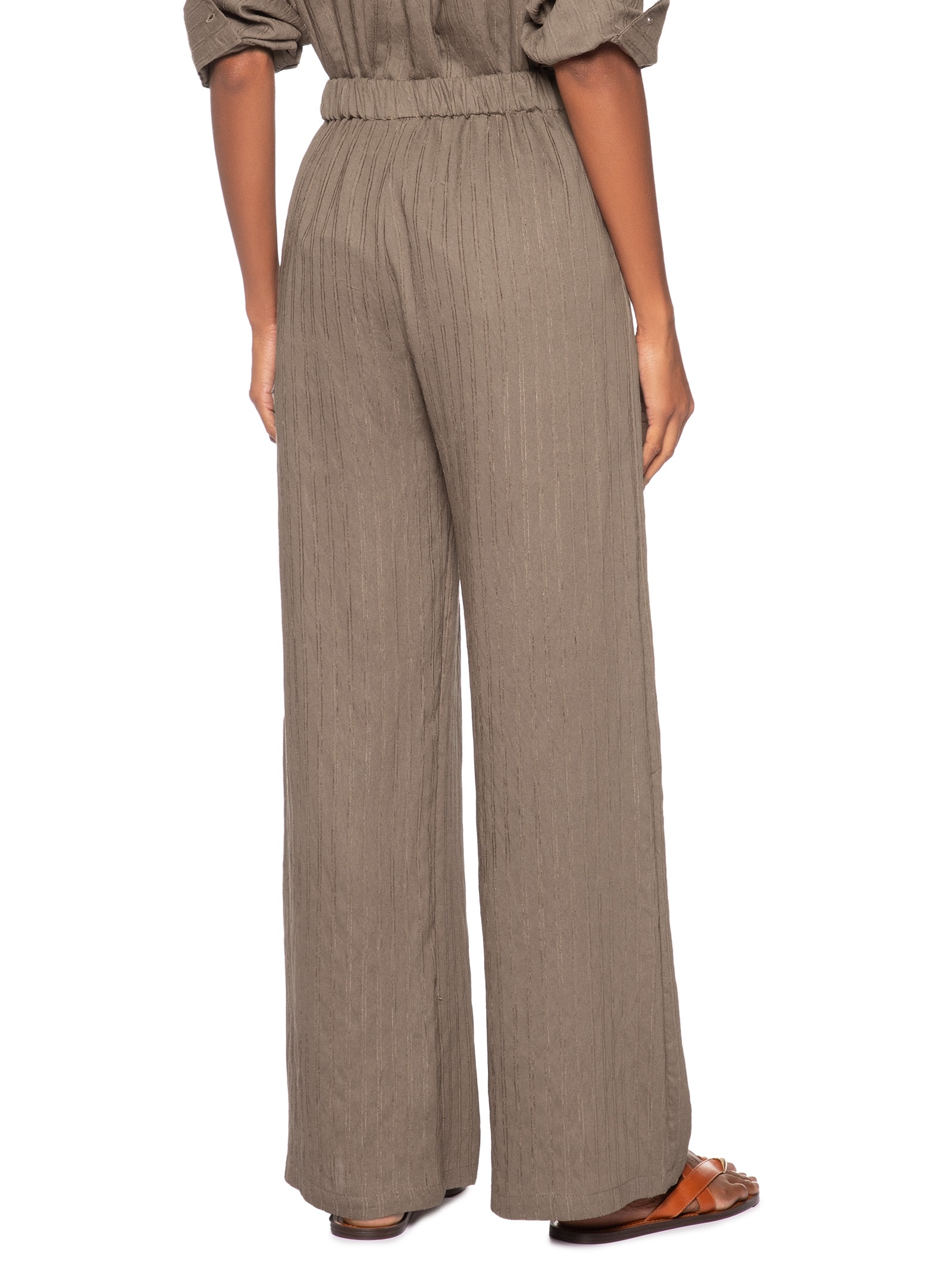 Calça Feminina Listrada Pantalona Marrom Basiq