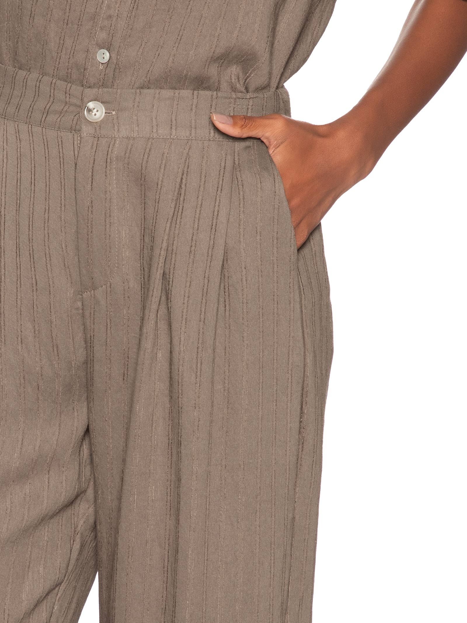 Calça Feminina Listrada Pantalona Marrom Basiq