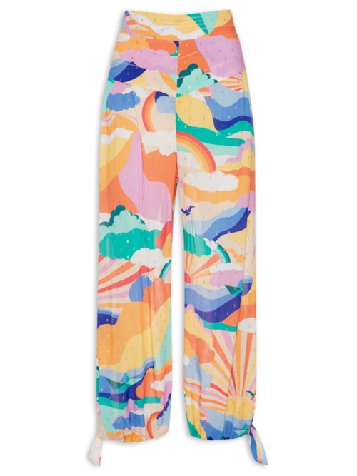 Calça Feminina Lurex Estampa Paradiso – Laranja