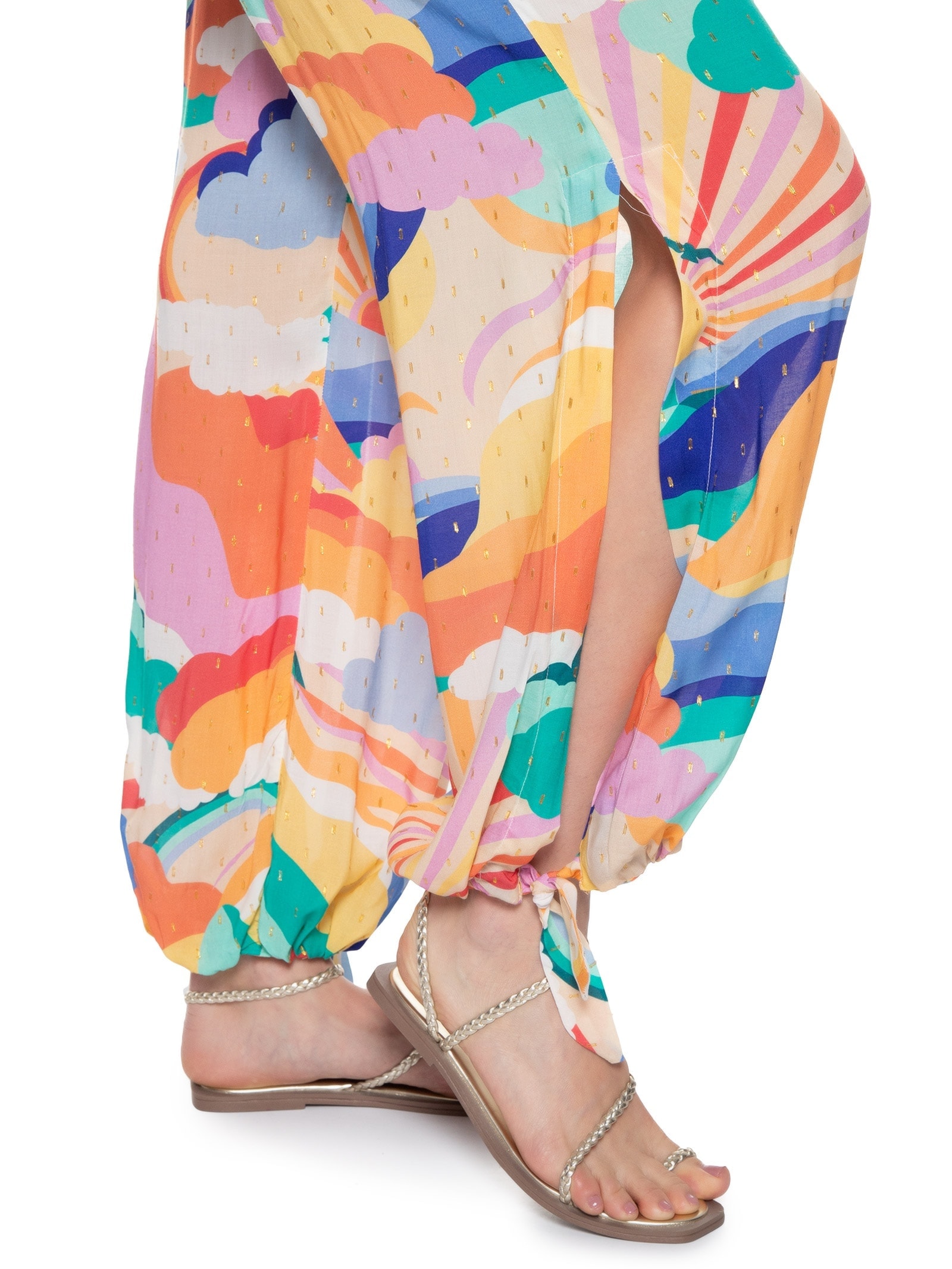 Calça Feminina Lurex Estampa Paradiso Laranja Dress To