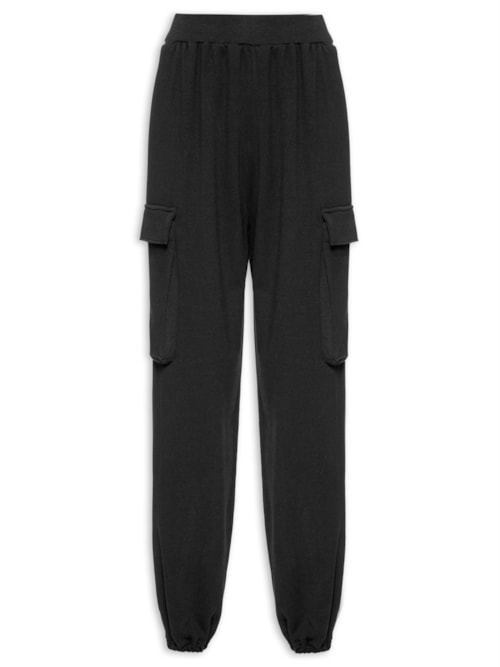 Calça Feminina Malha Cargo Over Moletom – Preto