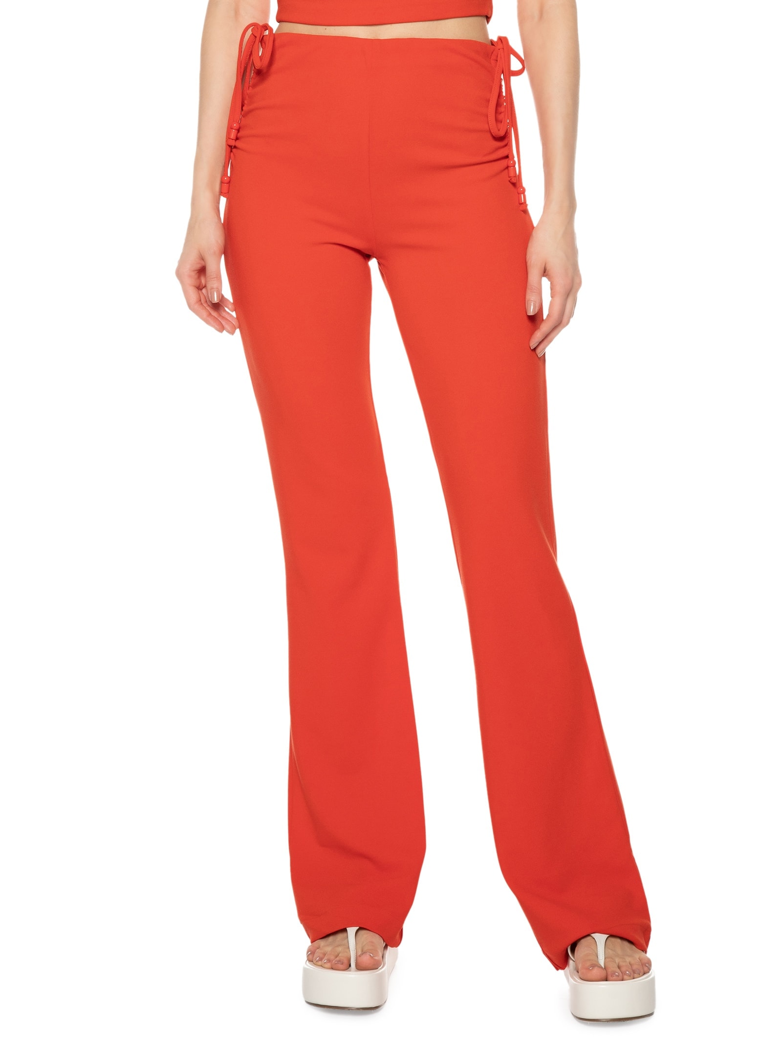 Calça Feminina Malha Com Amarração Lateral Laranja Market 33