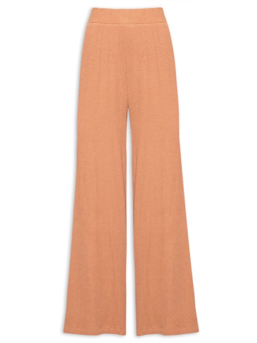 Calça Feminina Malha Pantalona Ribana Texturizada - Bege