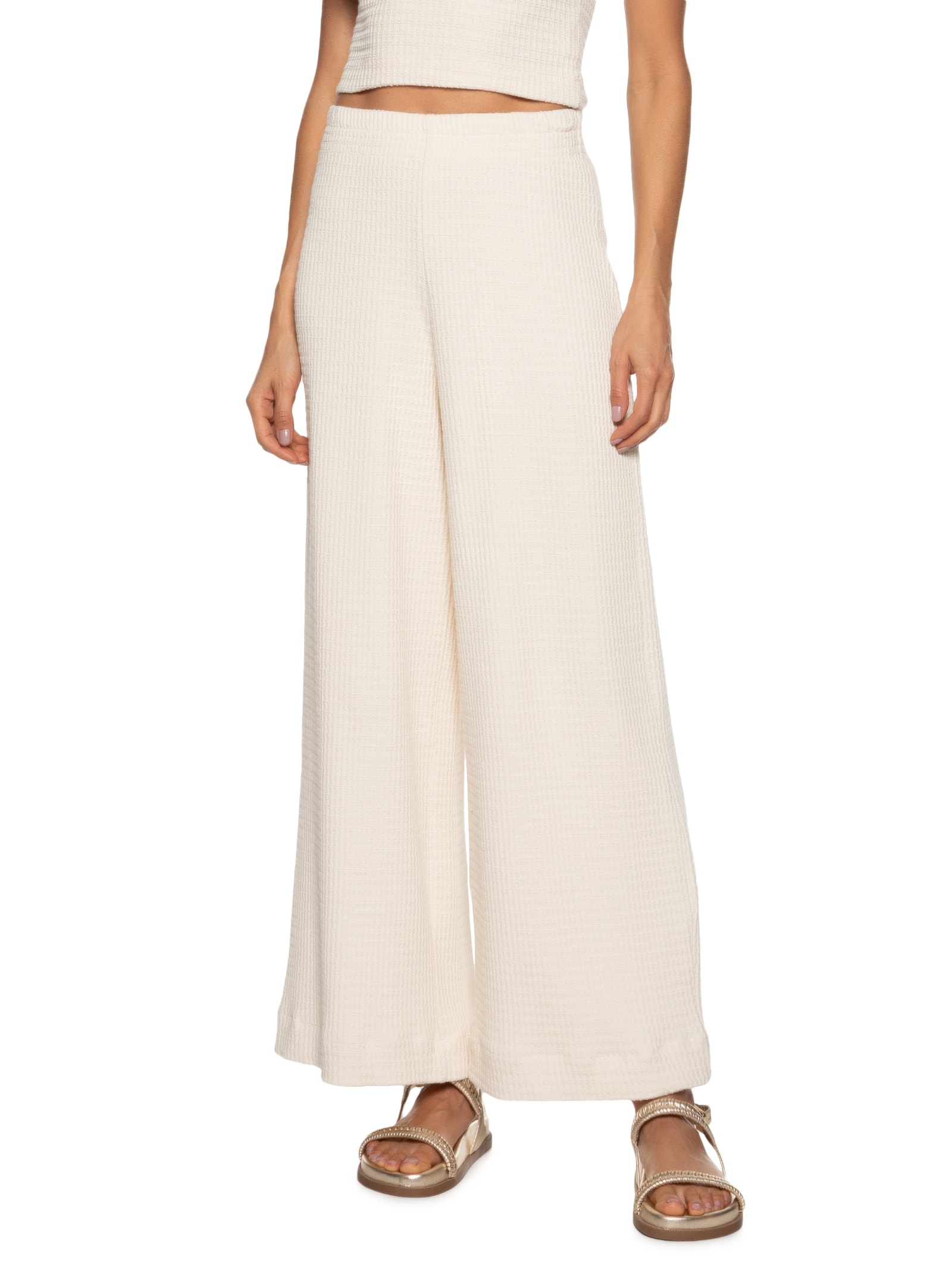 Calça Feminina Malha Textura Bege Cantão