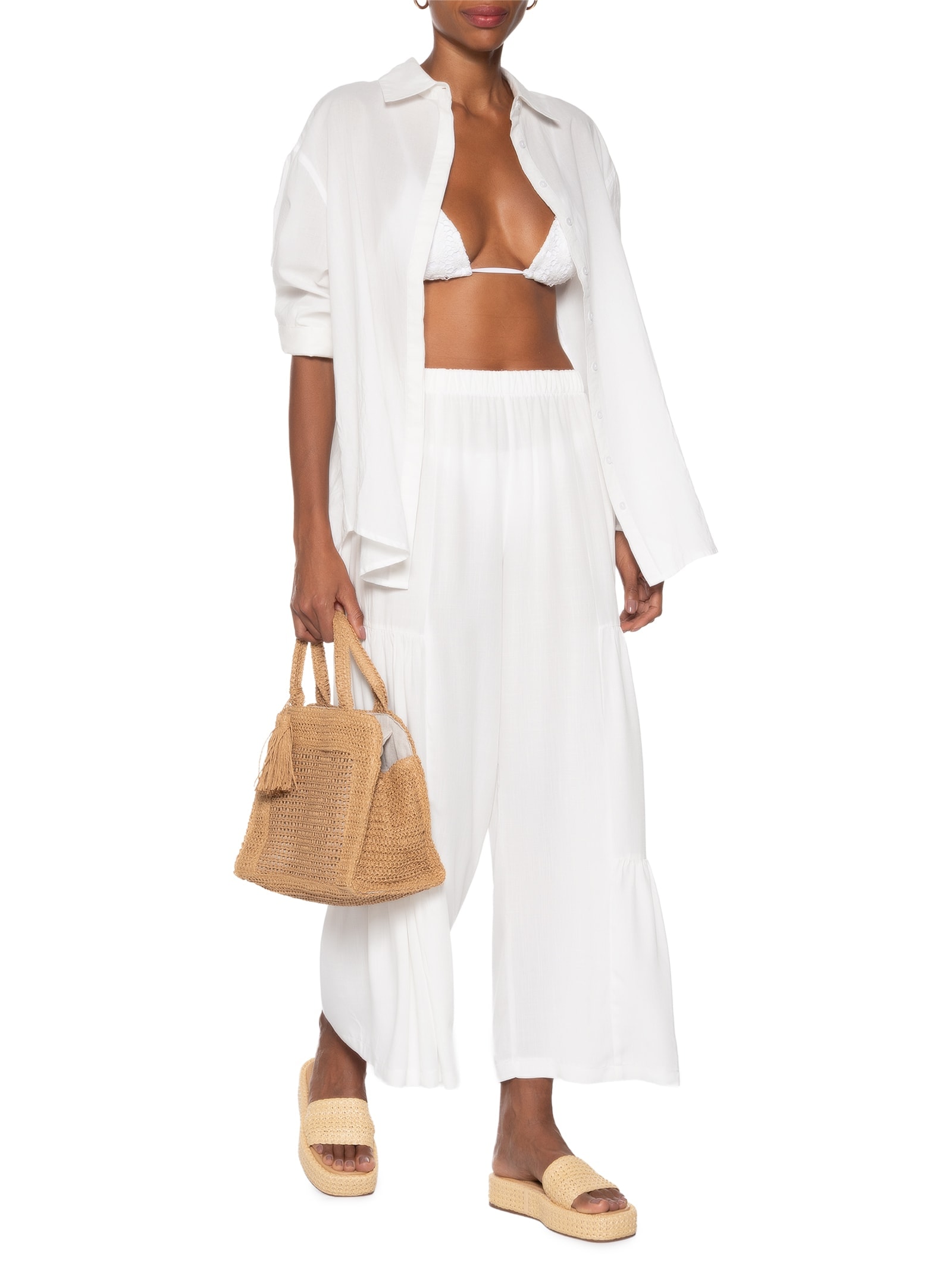 Calça Feminina Marias Pantacourt Off White Basiq