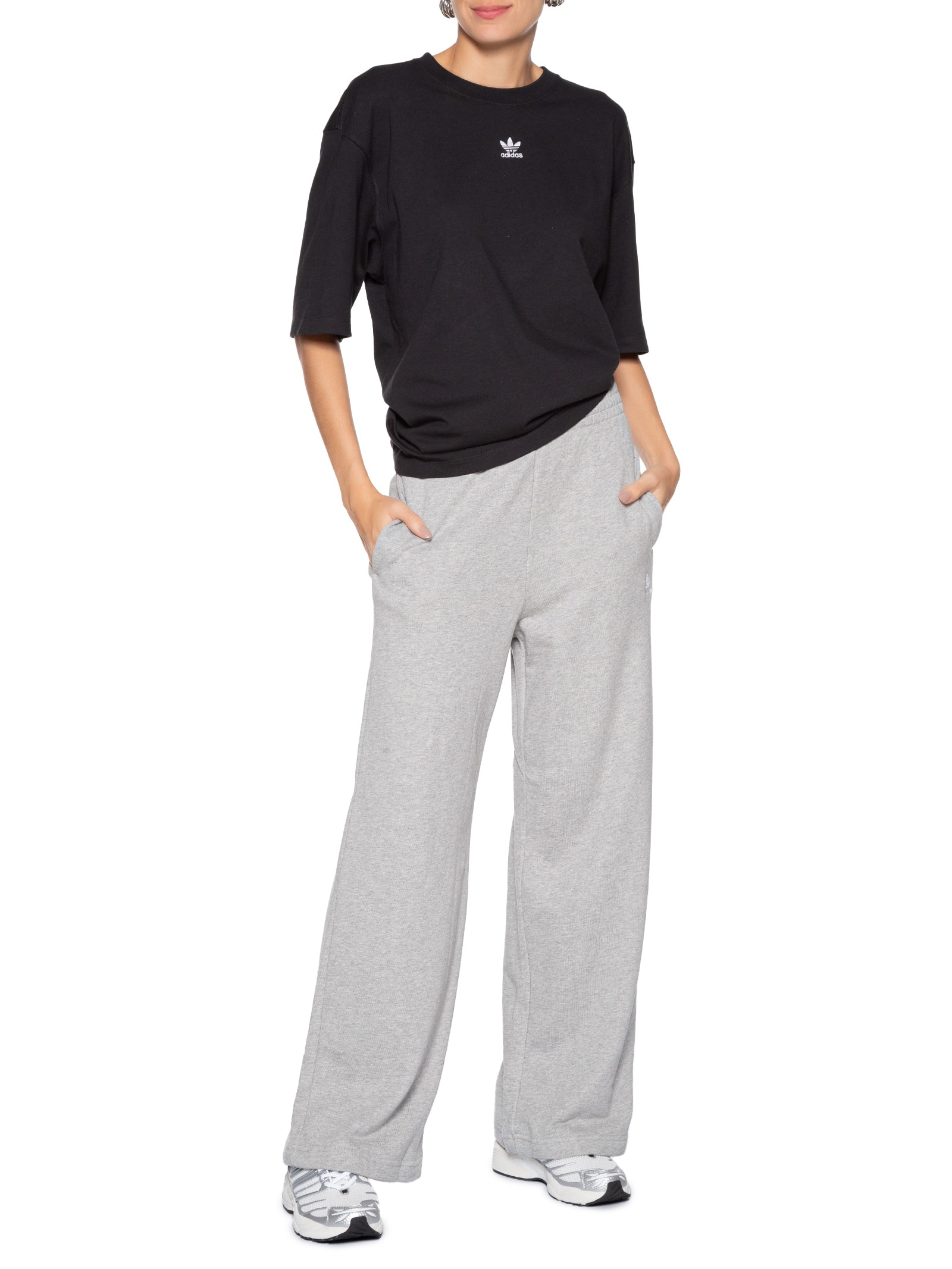 Calça Feminina Moletinho Wide Leg Essentials Cinza Adidas Originals