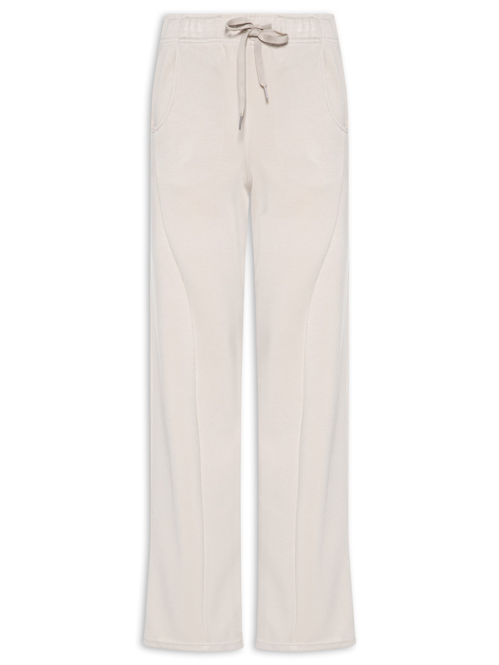 Calça Feminina Moletom Com Bolsos Bege Basiq