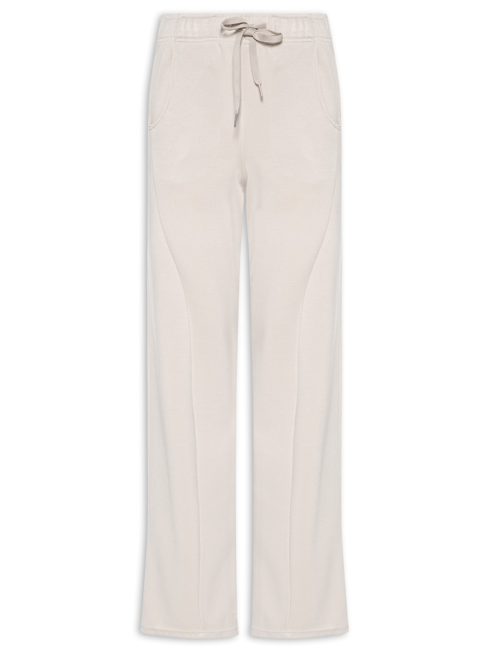 Calça Feminina Moletom Com Bolsos Bege Basiq