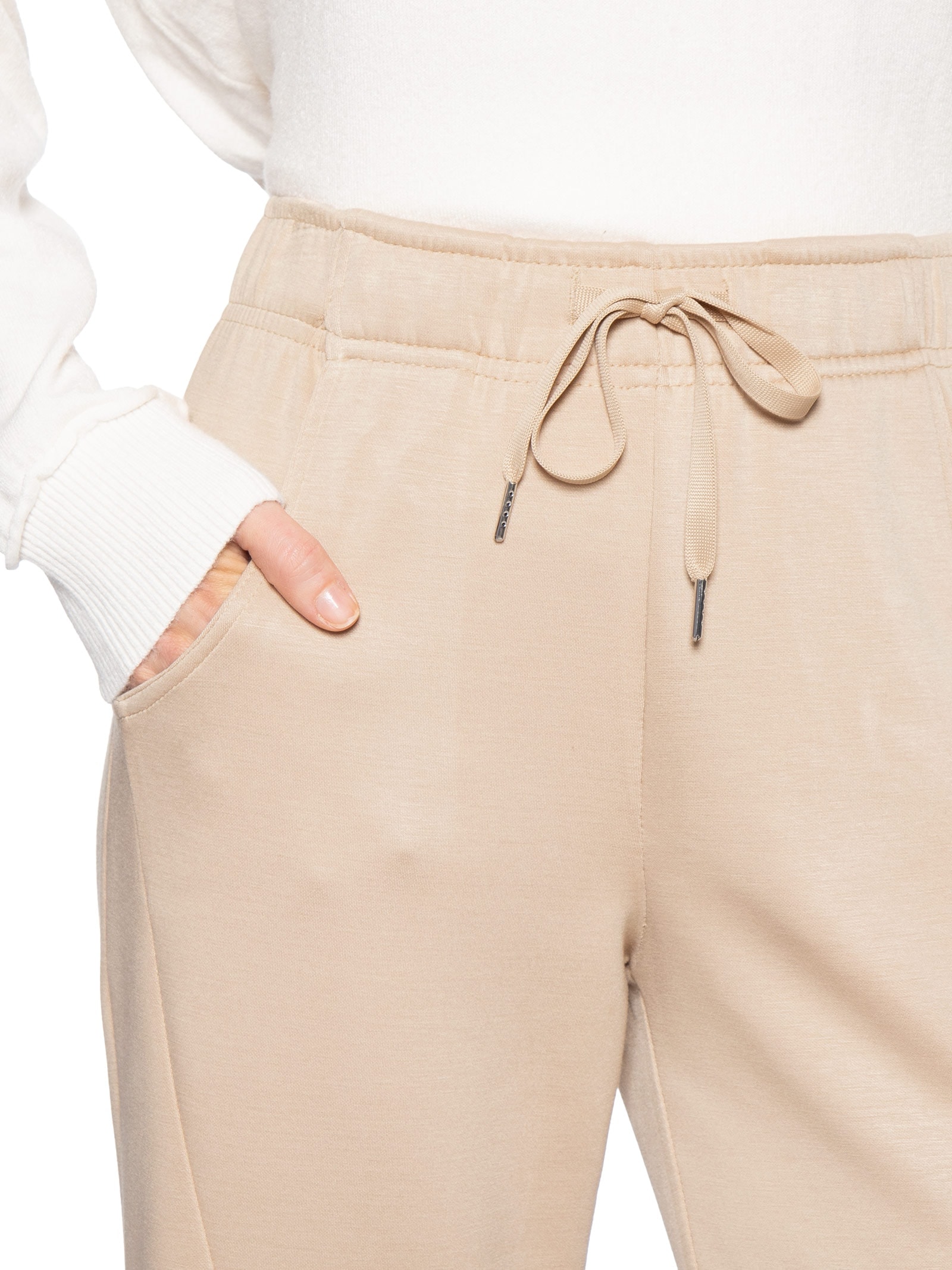 Calça Feminina Moletom Com Bolsos Bege Basiq