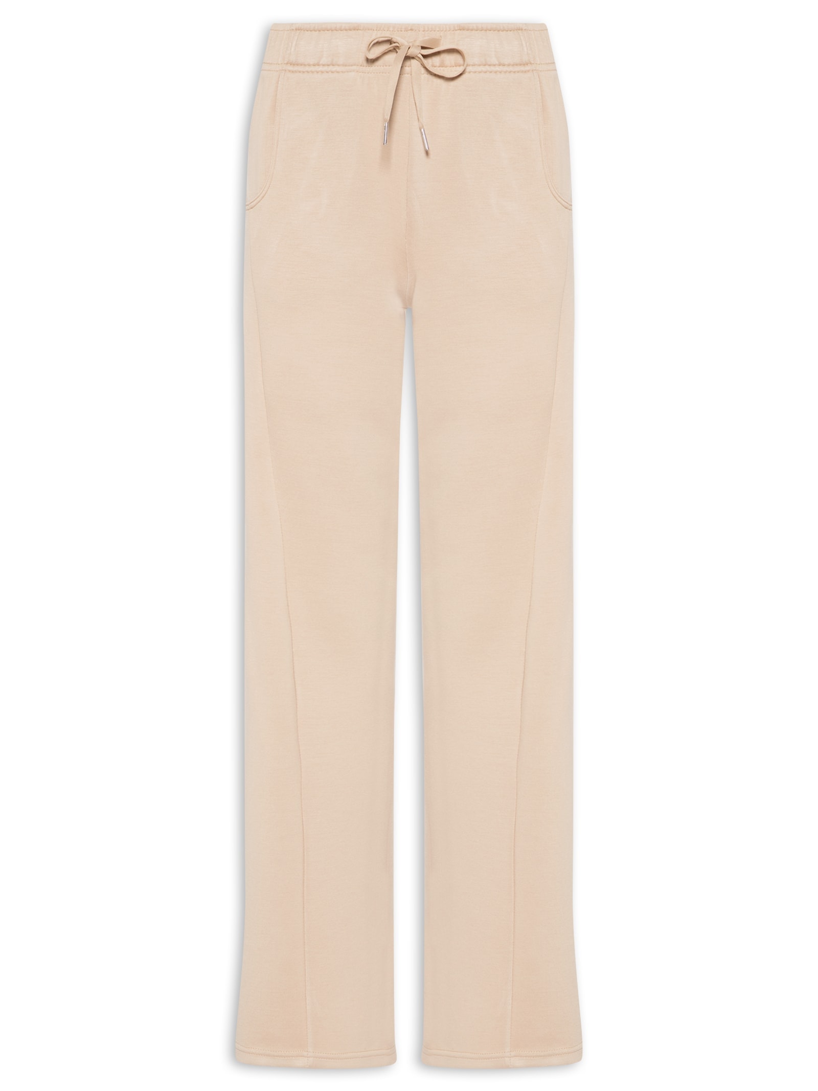 Calça Feminina Moletom Com Bolsos Bege Basiq