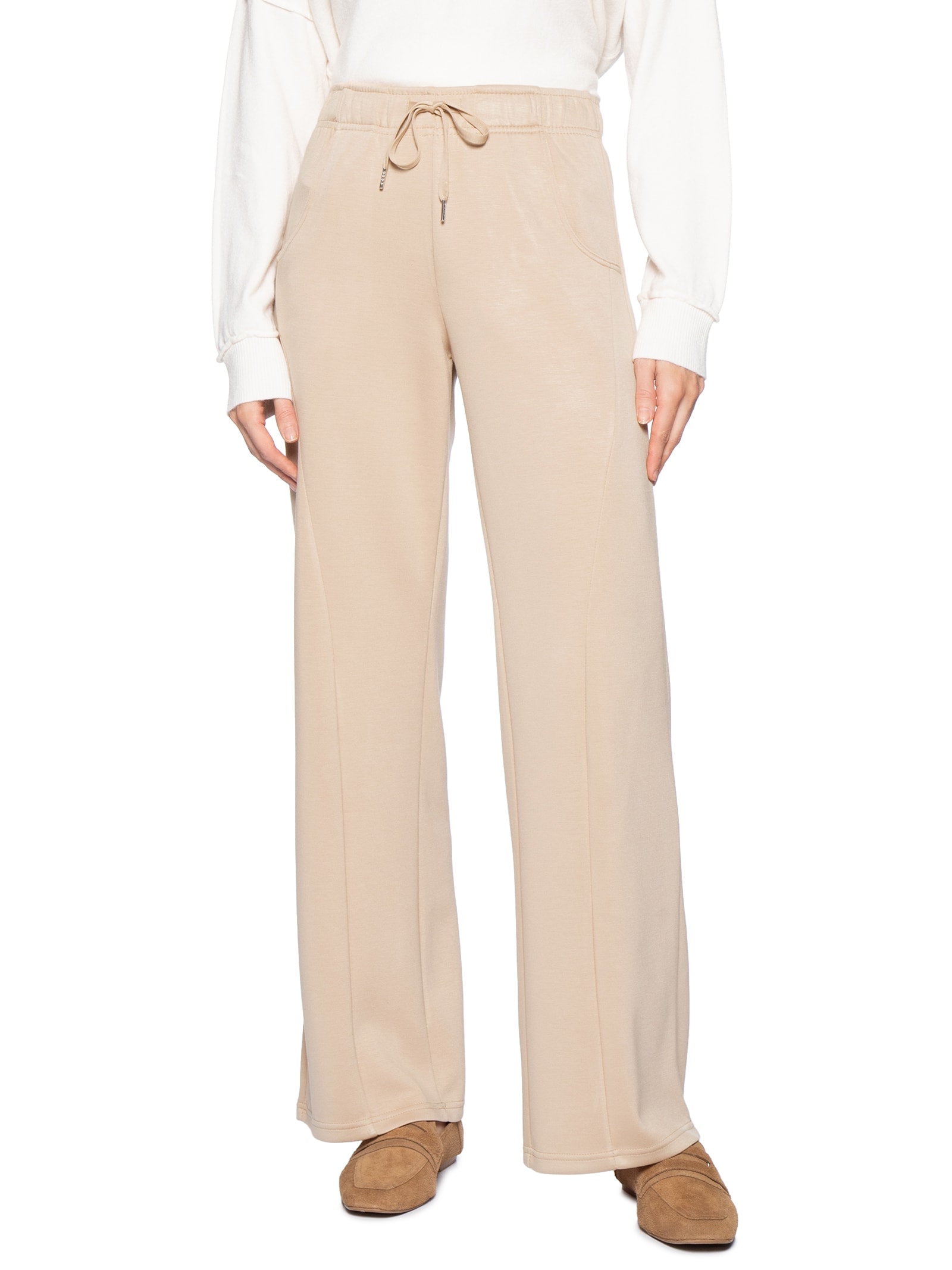 Calça Feminina Moletom Com Bolsos Bege Basiq