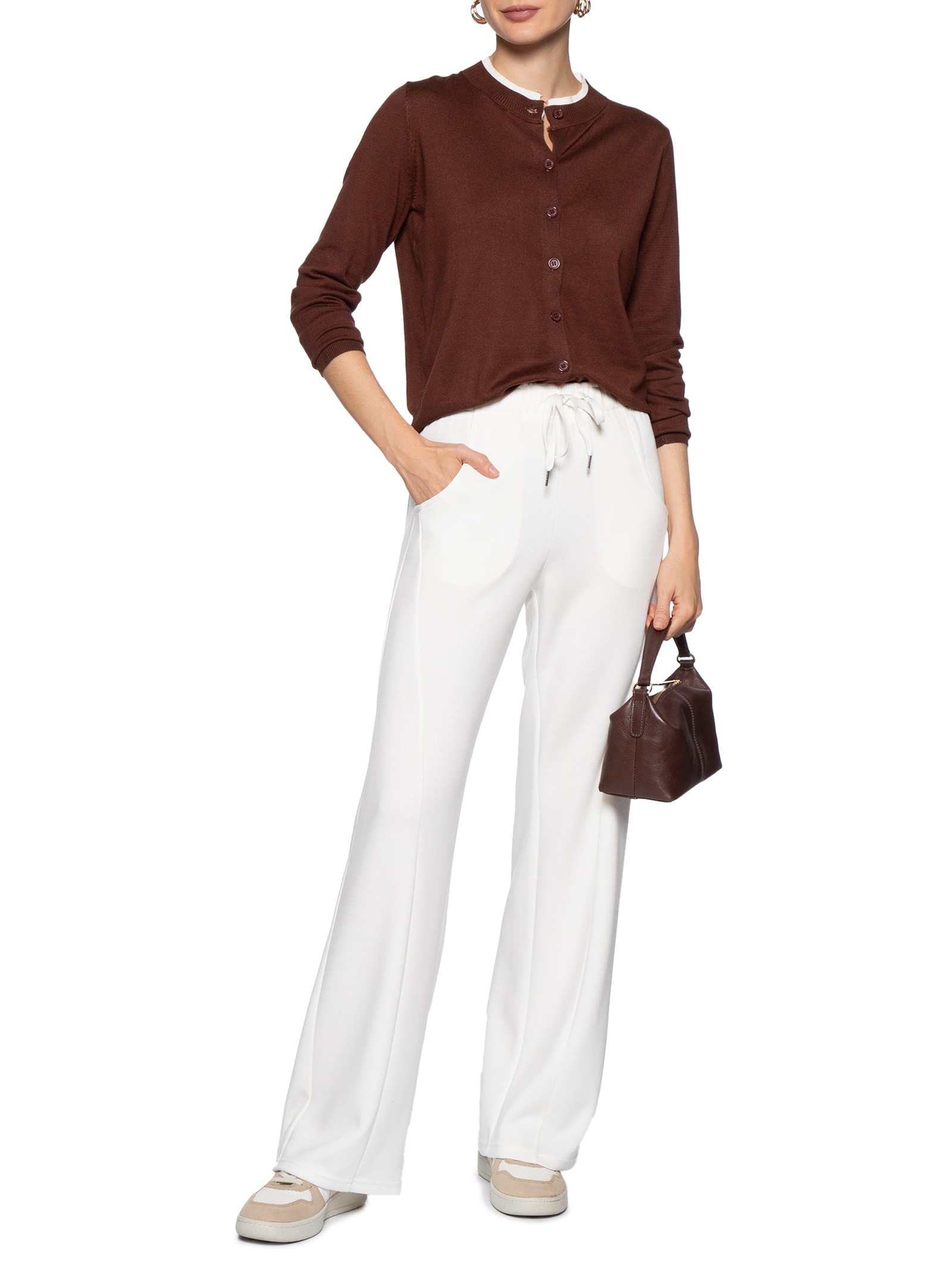 Calça Feminina Moletom Com Bolsos Off White Basiq