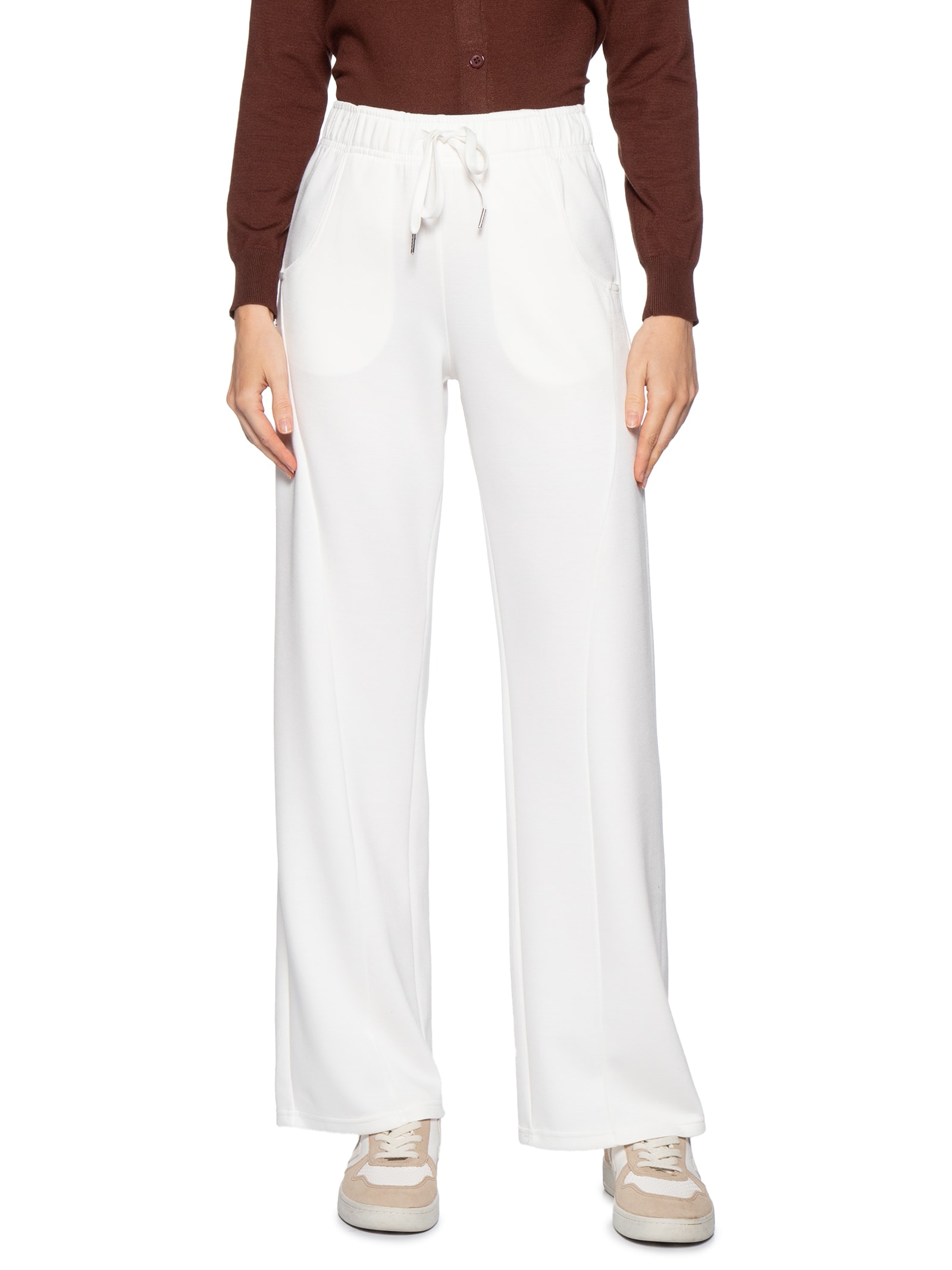 Calça Feminina Moletom Com Bolsos Off White Basiq
