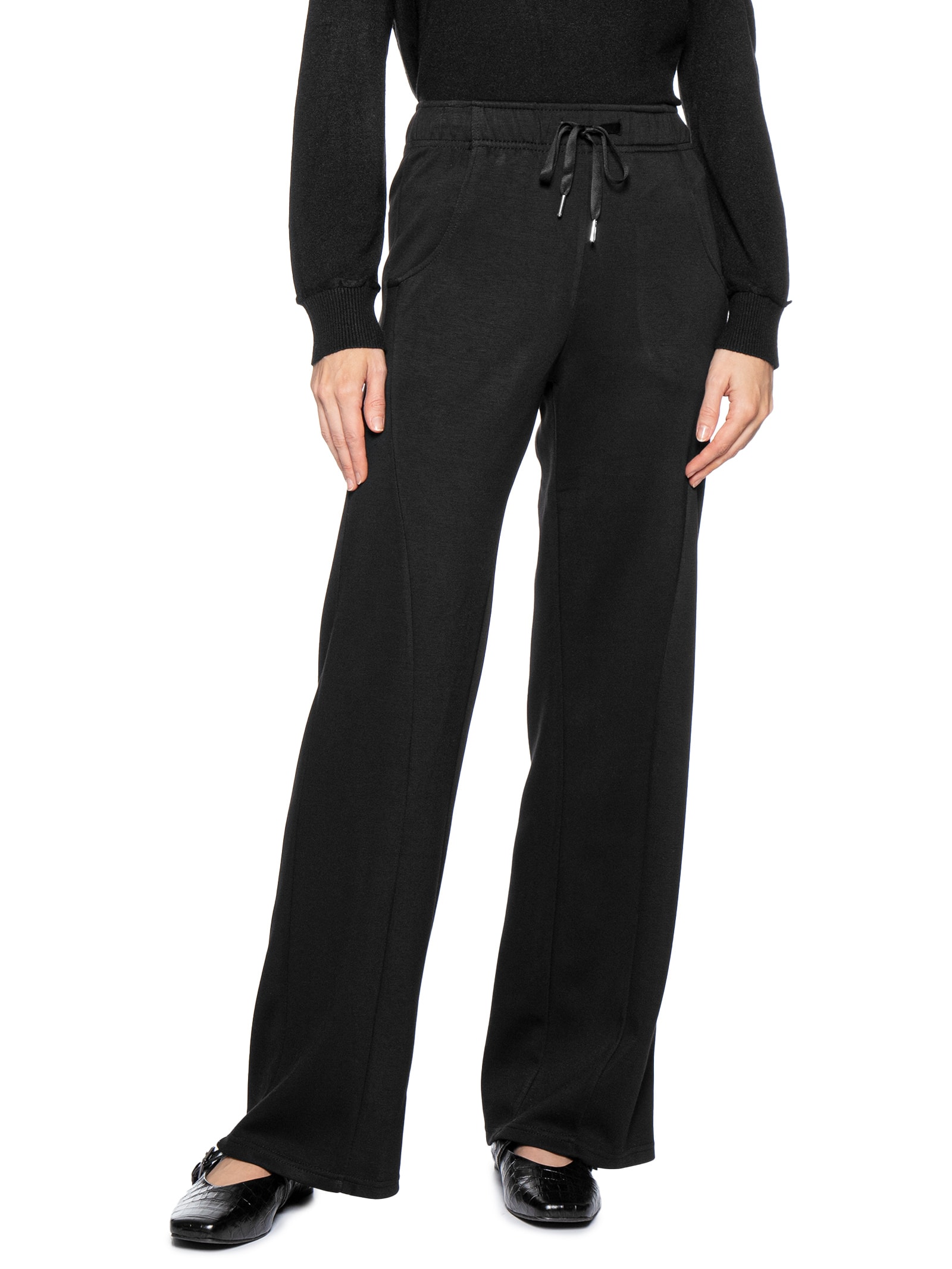 Calça Feminina Moletom Com Bolsos Preto Basiq