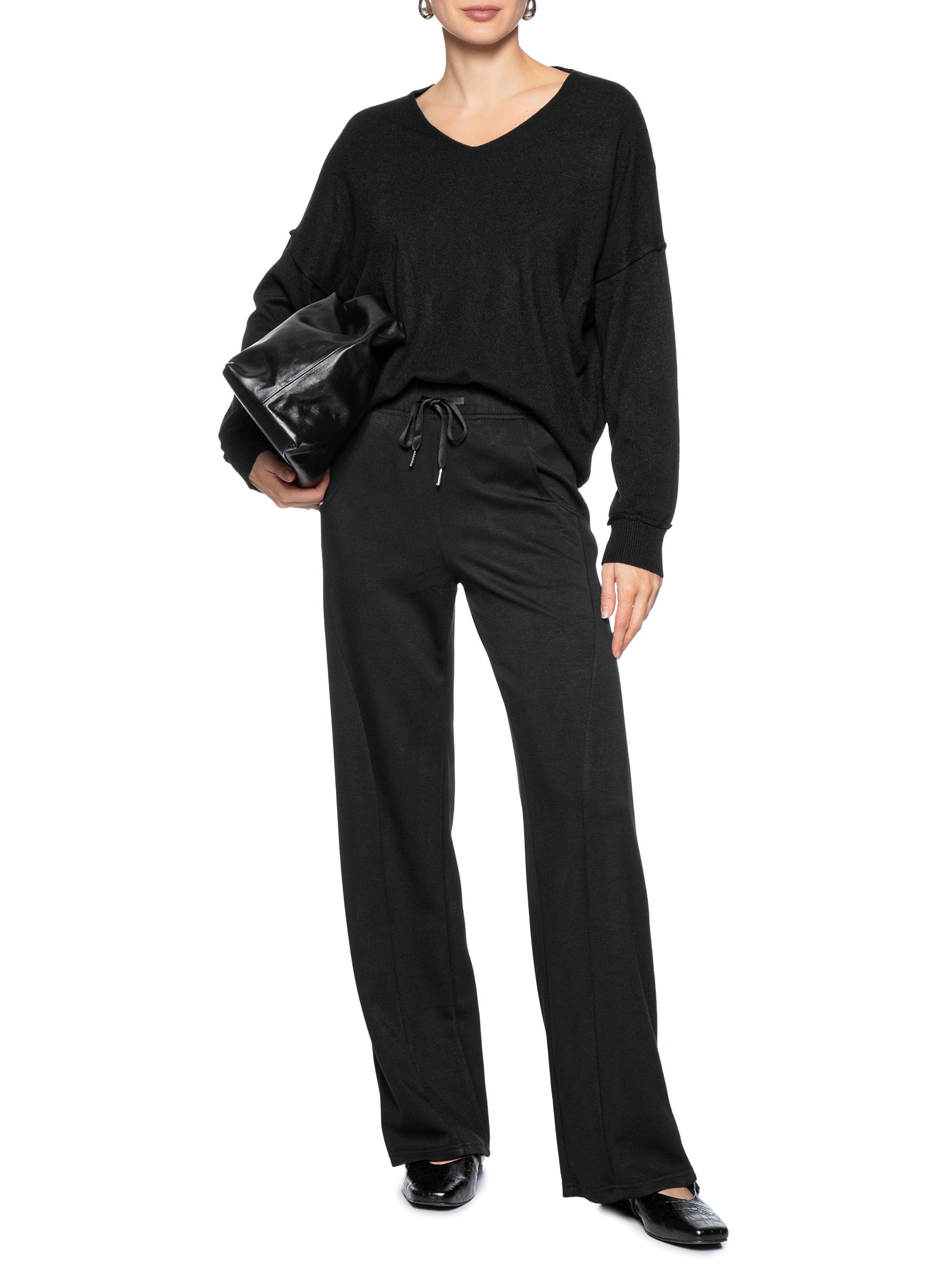 Calça Feminina Moletom Com Bolsos Preto Basiq