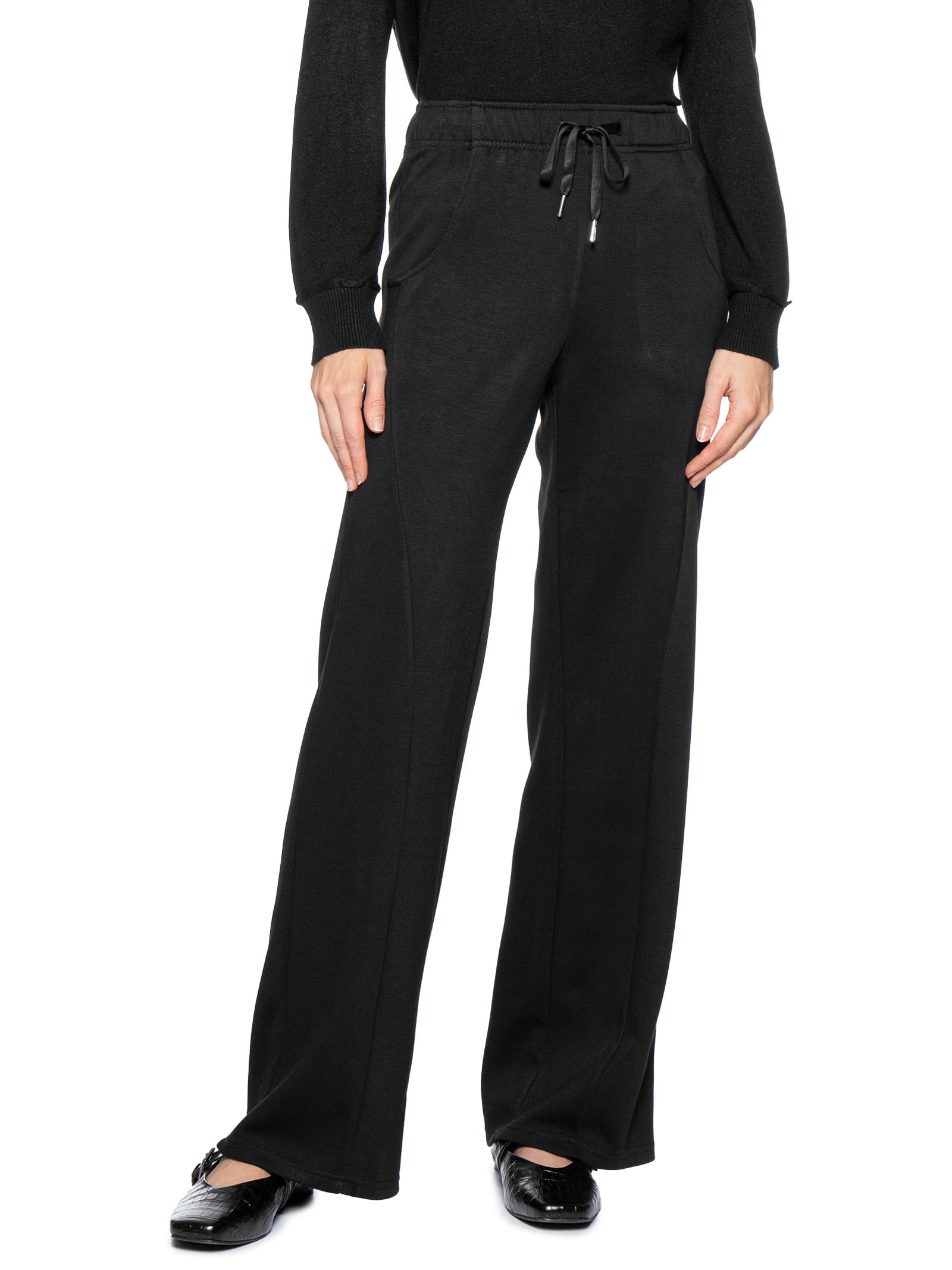 Calça Feminina Moletom Com Bolsos Preto Basiq