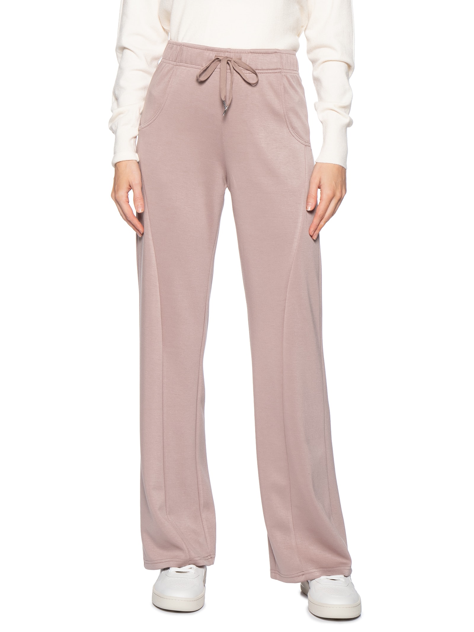 Calça Feminina Moletom Com Bolsos Rosa Basiq