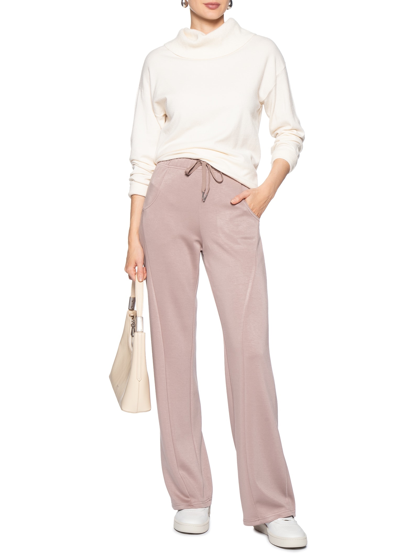 Calça Feminina Moletom Com Bolsos Rosa Basiq