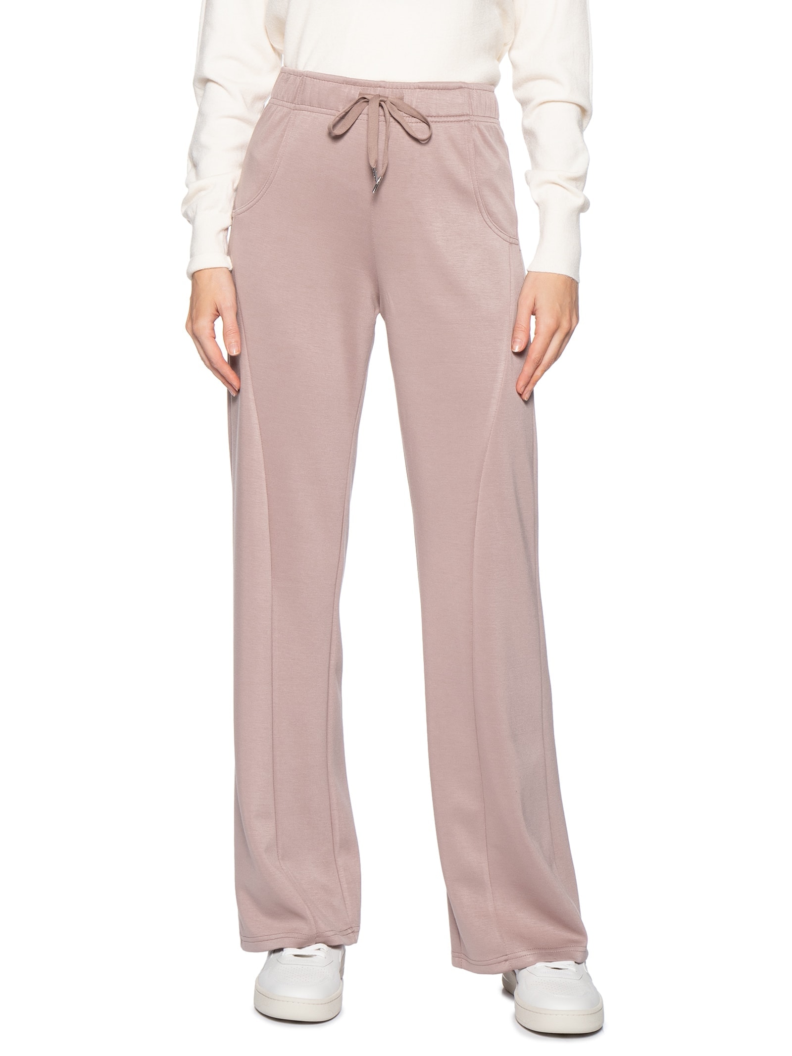 Calça Feminina Moletom Com Bolsos Rosa Basiq