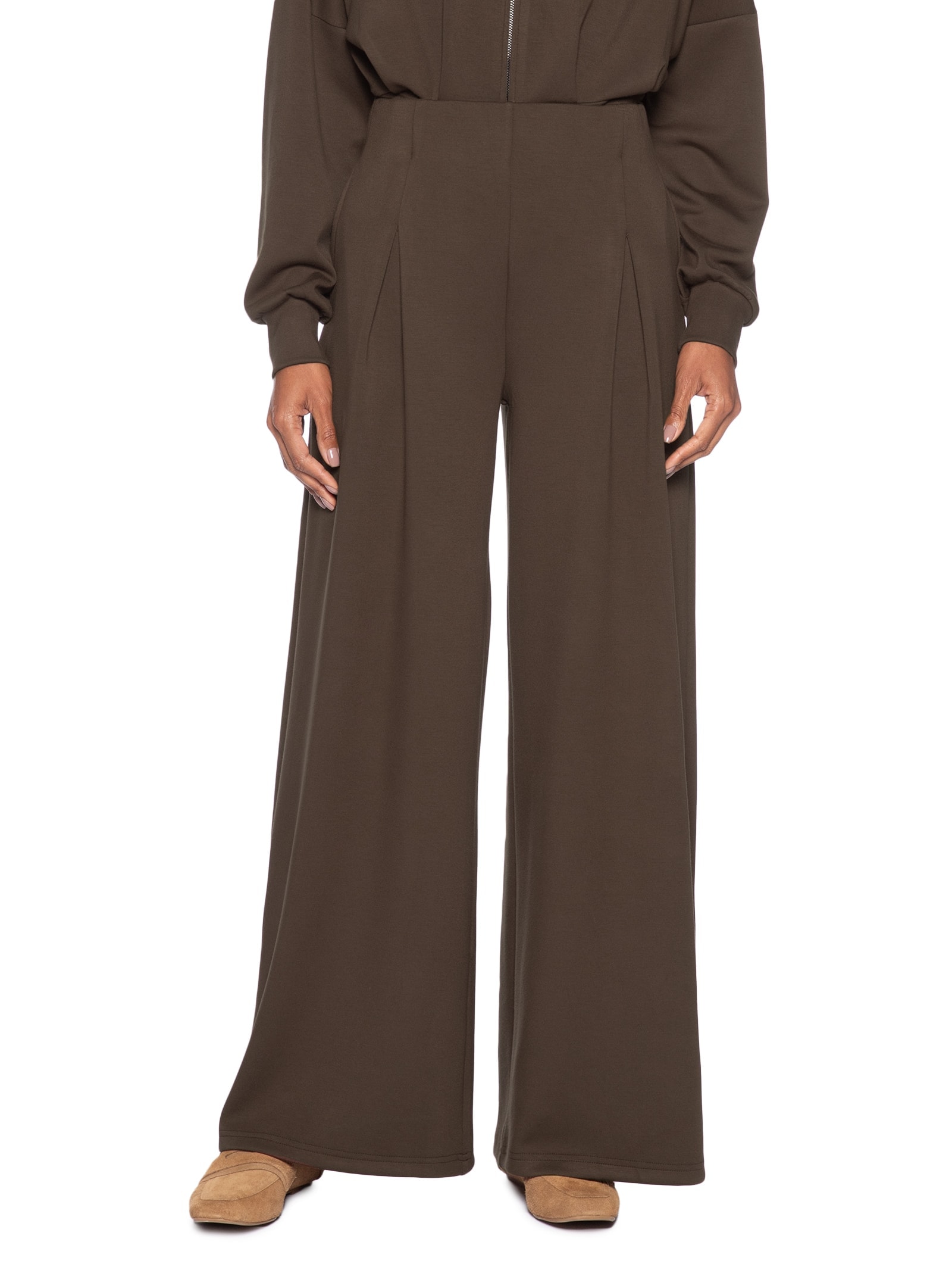 Calça Feminina Moletom com Pregas Marrom Basiq