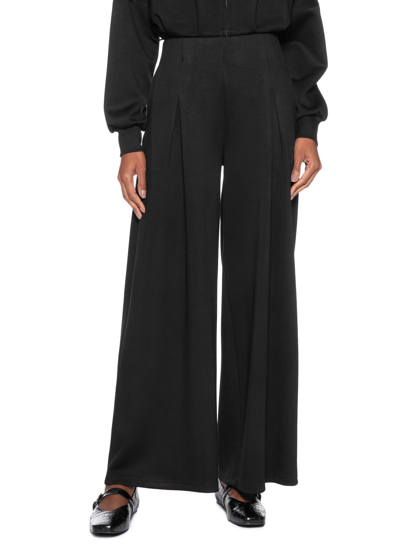 Calça Feminina Moletom com Pregas – Preto Basiq