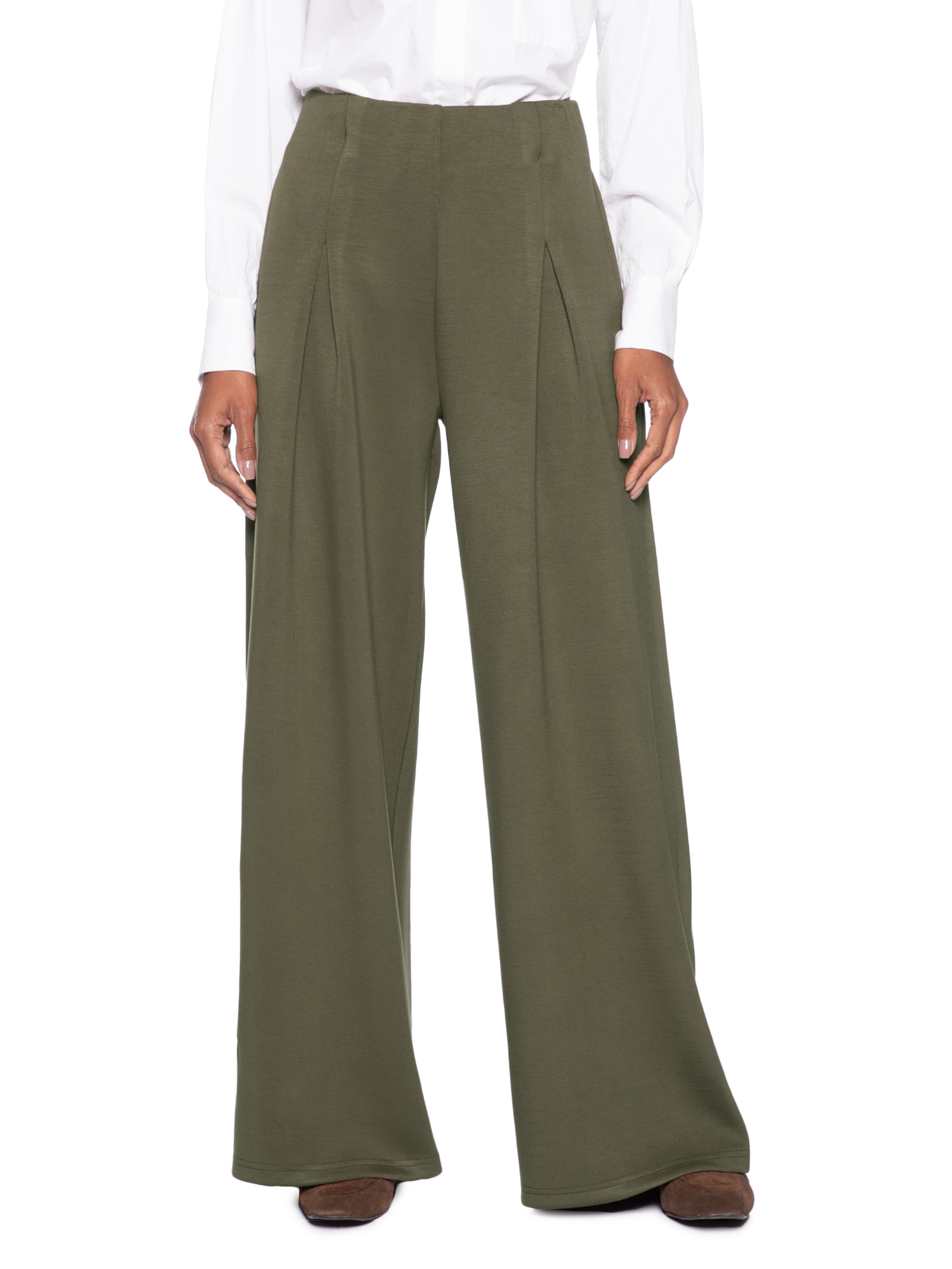 Calça Feminina Moletom com Pregas – Verde Basiq