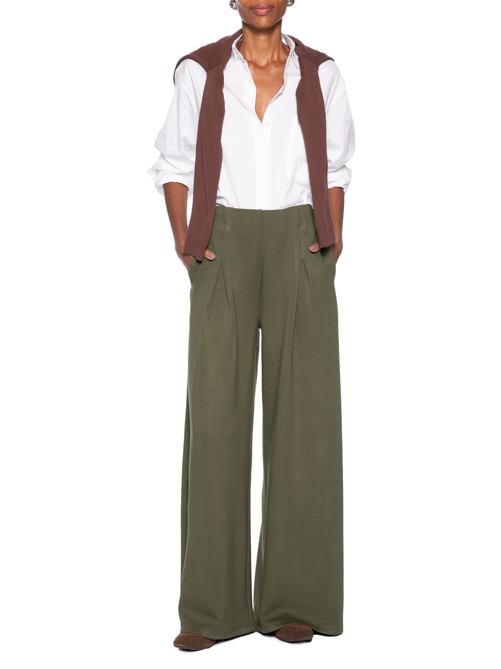 Calça Feminina Moletom com Pregas – Verde Basiq