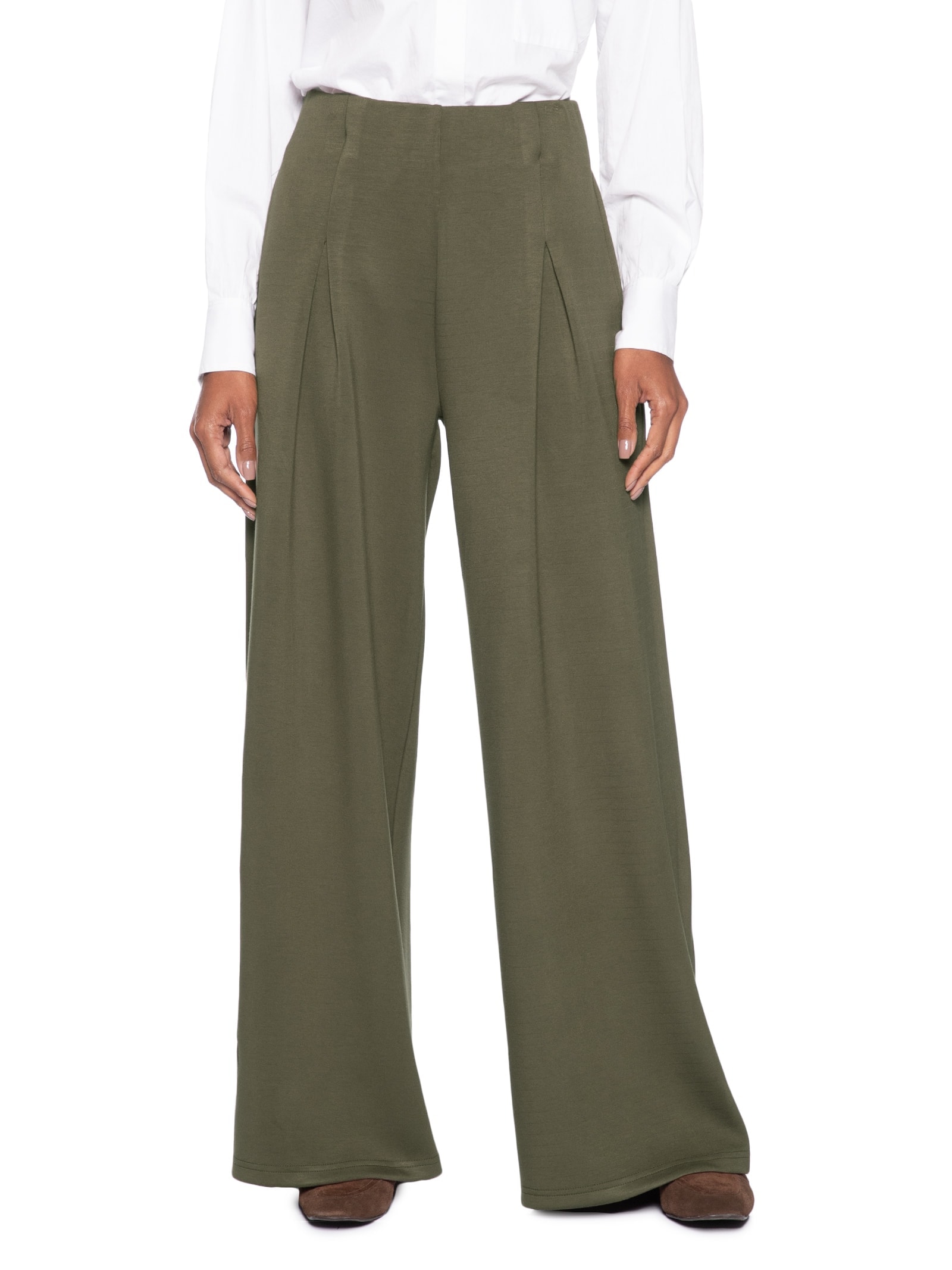 Calça Feminina Moletom com Pregas – Verde Basiq