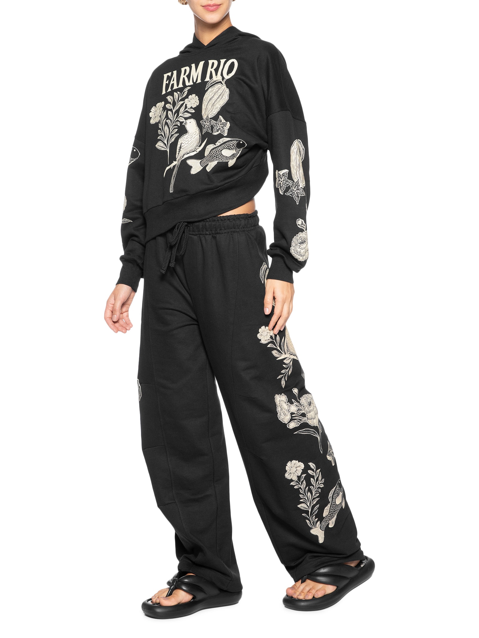 Calça Feminina Moletom Jardim De Cordel Preto Farm
