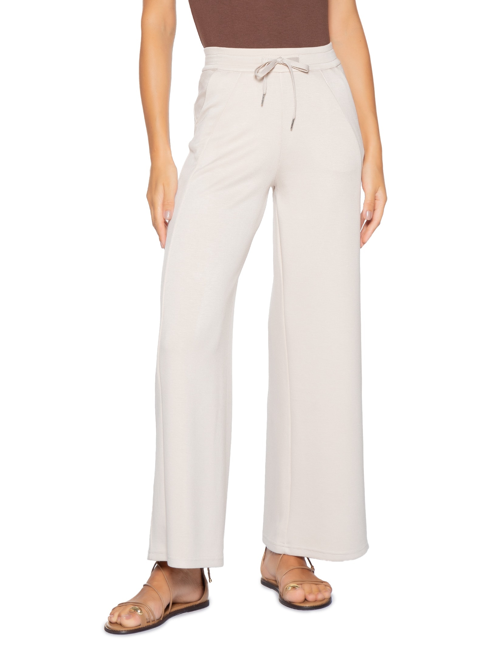 Calça Feminina Moletom Pantalona Bege Basiq