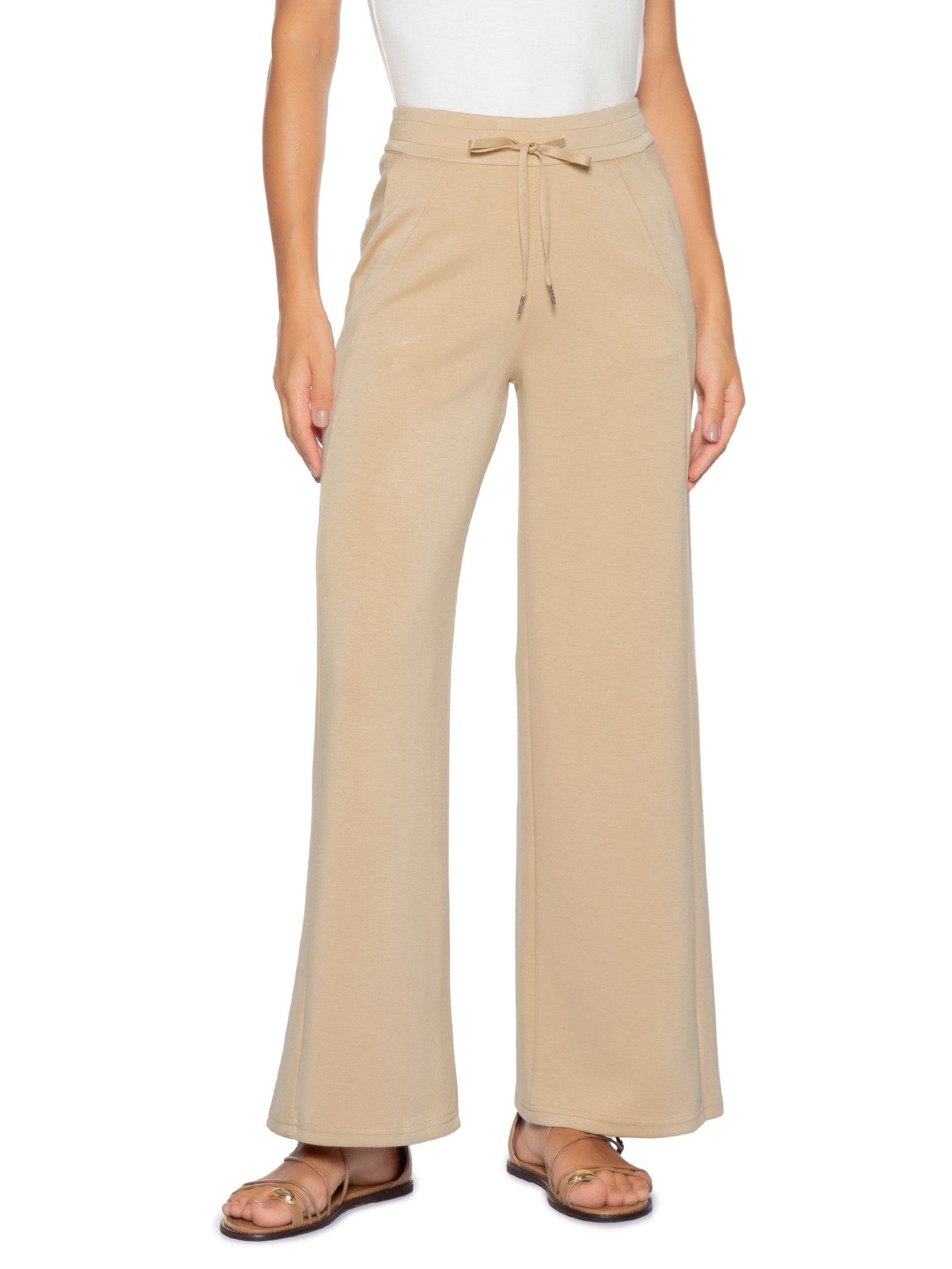 Calça Feminina Moletom Pantalona Bege Basiq